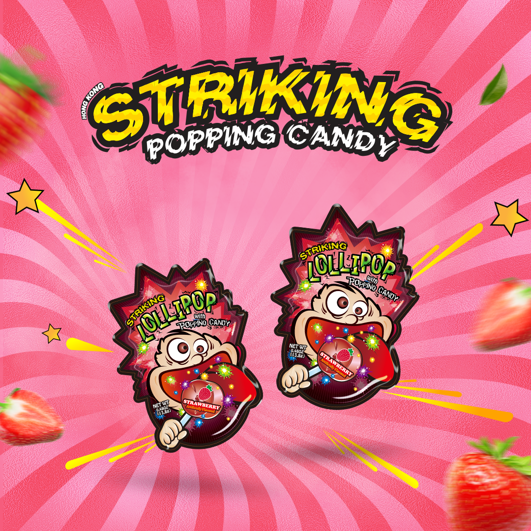 Striking Popping Candy Lollipop - Kẹo mút nổ Striking Vị Dâu