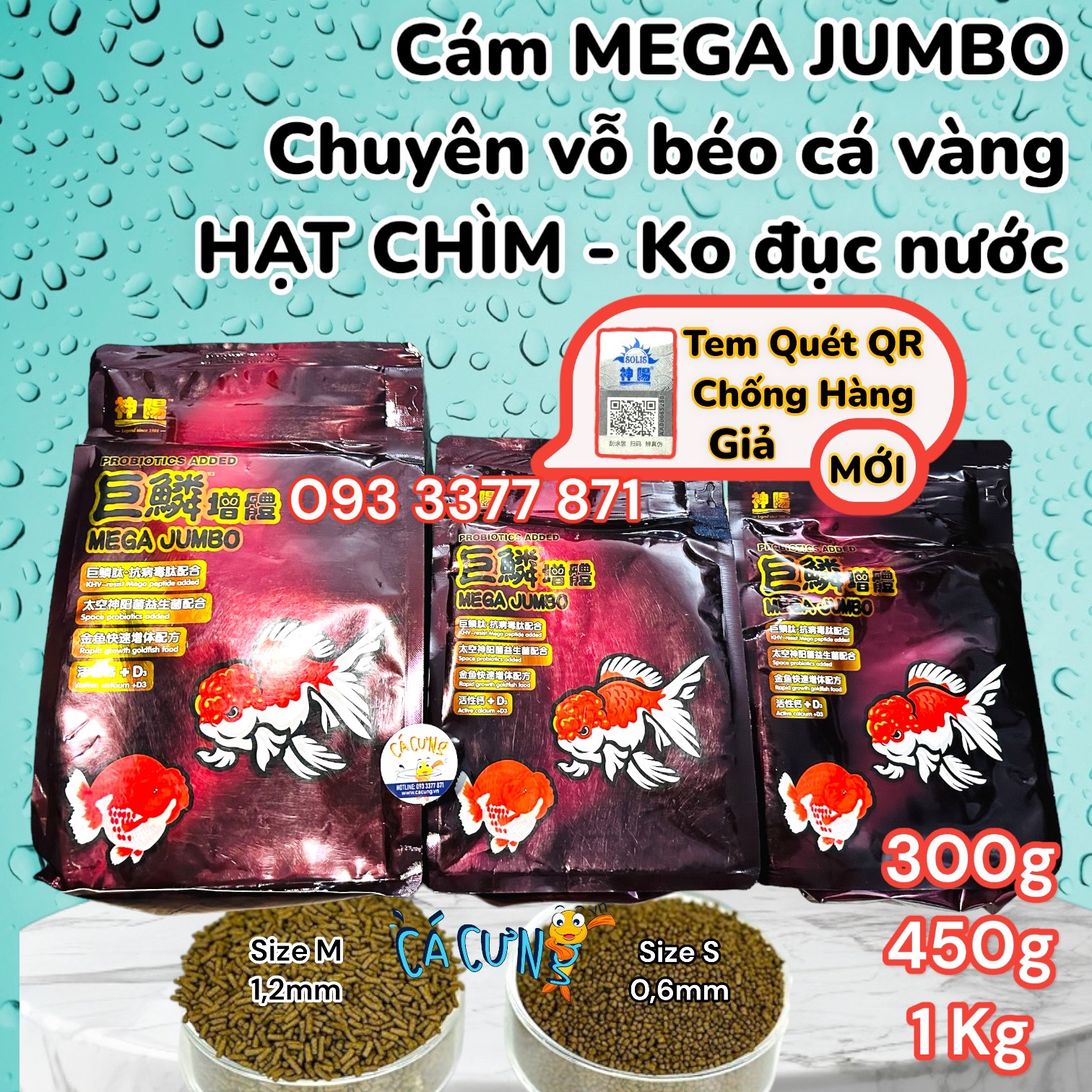 Thức ăn cá Mega Jumbo Cá Vàng | Cám Mega Jumbo Hạt Chìm chuyên vỗ béo cho Cá Vàng Hàng Công Ty