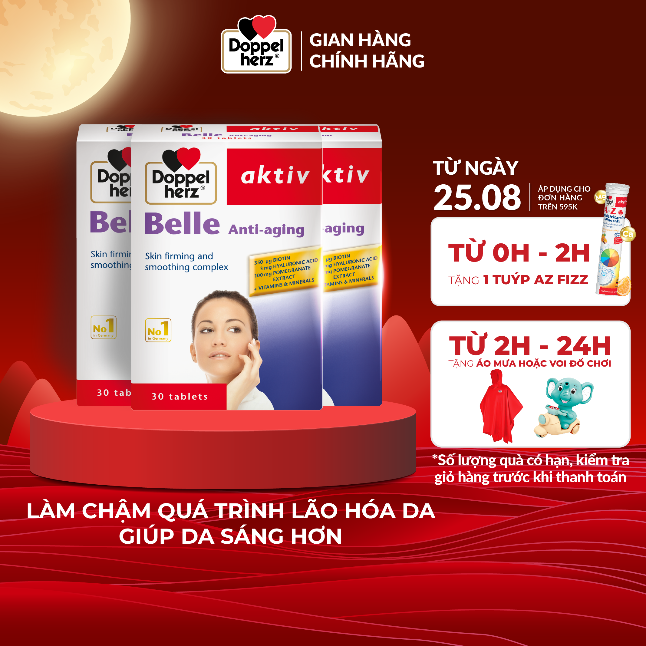 Liệu trình 03 tháng làm chậm quá trình lão hoá da Doppelherz Aktiv Belle Anti-Aging (03 Hộp 30 viên).