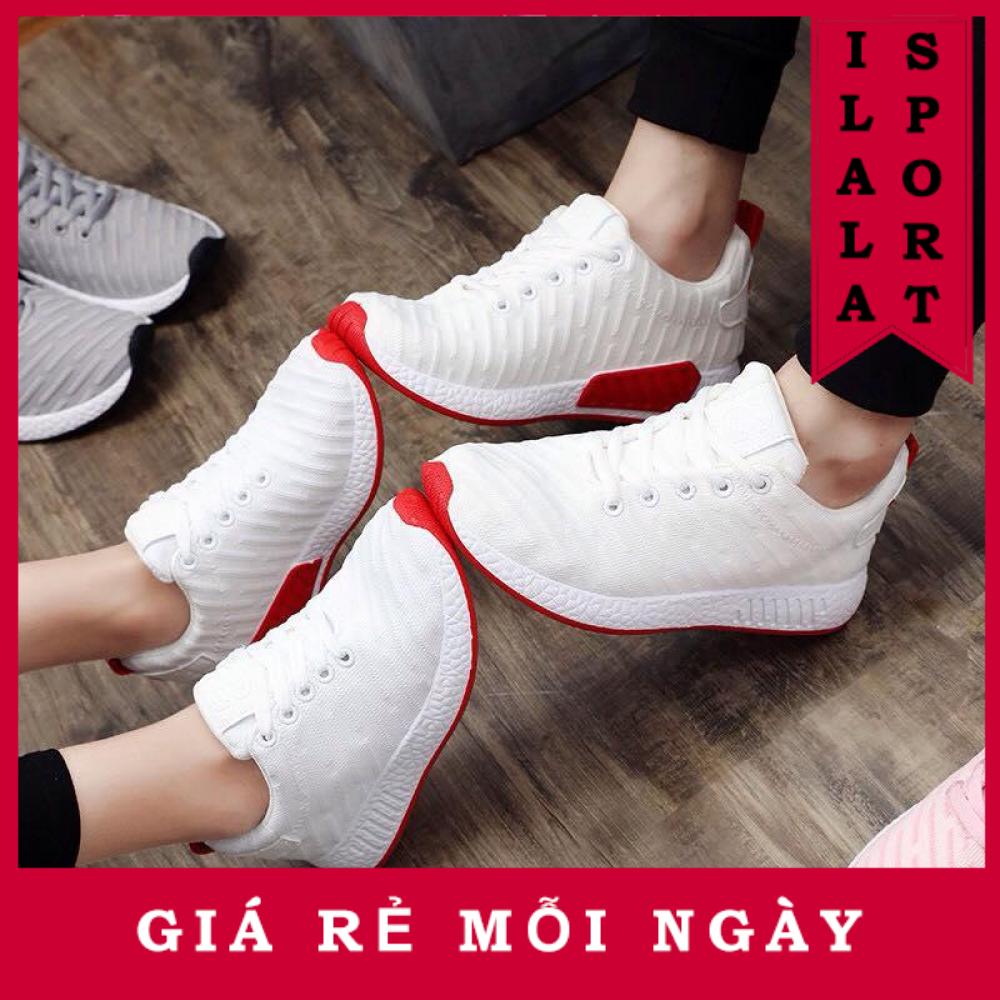 Giày thể thao cặp đôi nam nữ d2-trắng đế đỏ-ilala sport
