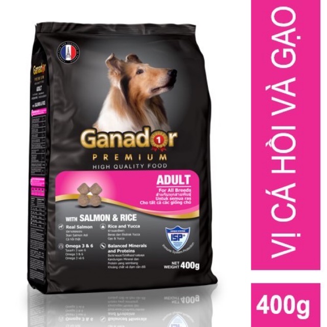 Thức ăn cho chó ganador adult vị cá hồi và gạo 400 gr