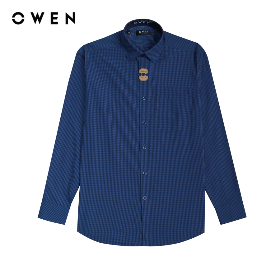  OWEN - Áo sơ mi nam dài tay Regular Fit AR230003DT màu Navy chất liệu Bamboo 