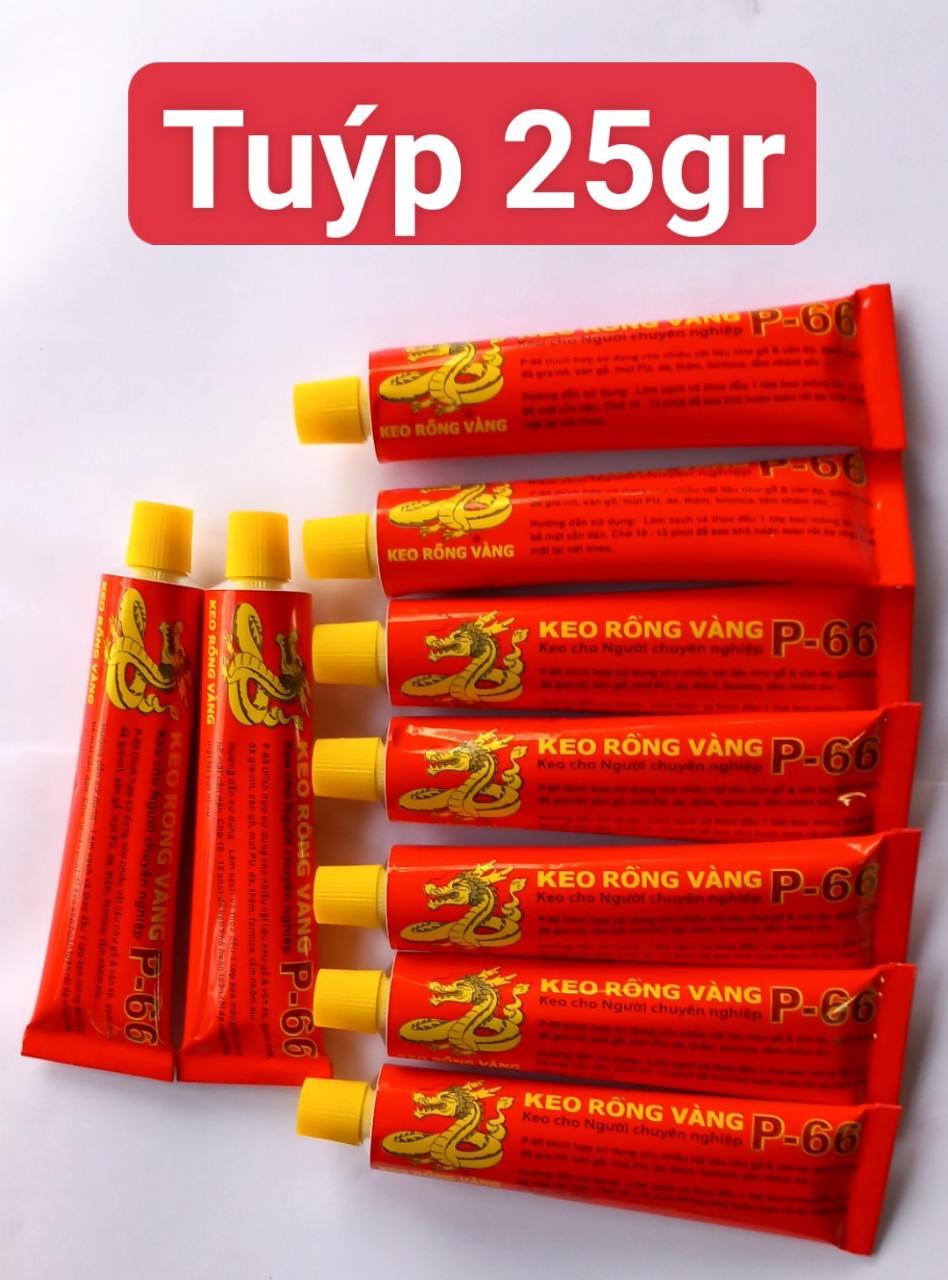 Keo Chó Rồng Vàng P-66 tuýp 25gr chuyên dán giày dép, nệm mút, thảm, da, gỗ, nhựa, cao su, gạch, đá granite, simili, ván sàn, sàn đá....