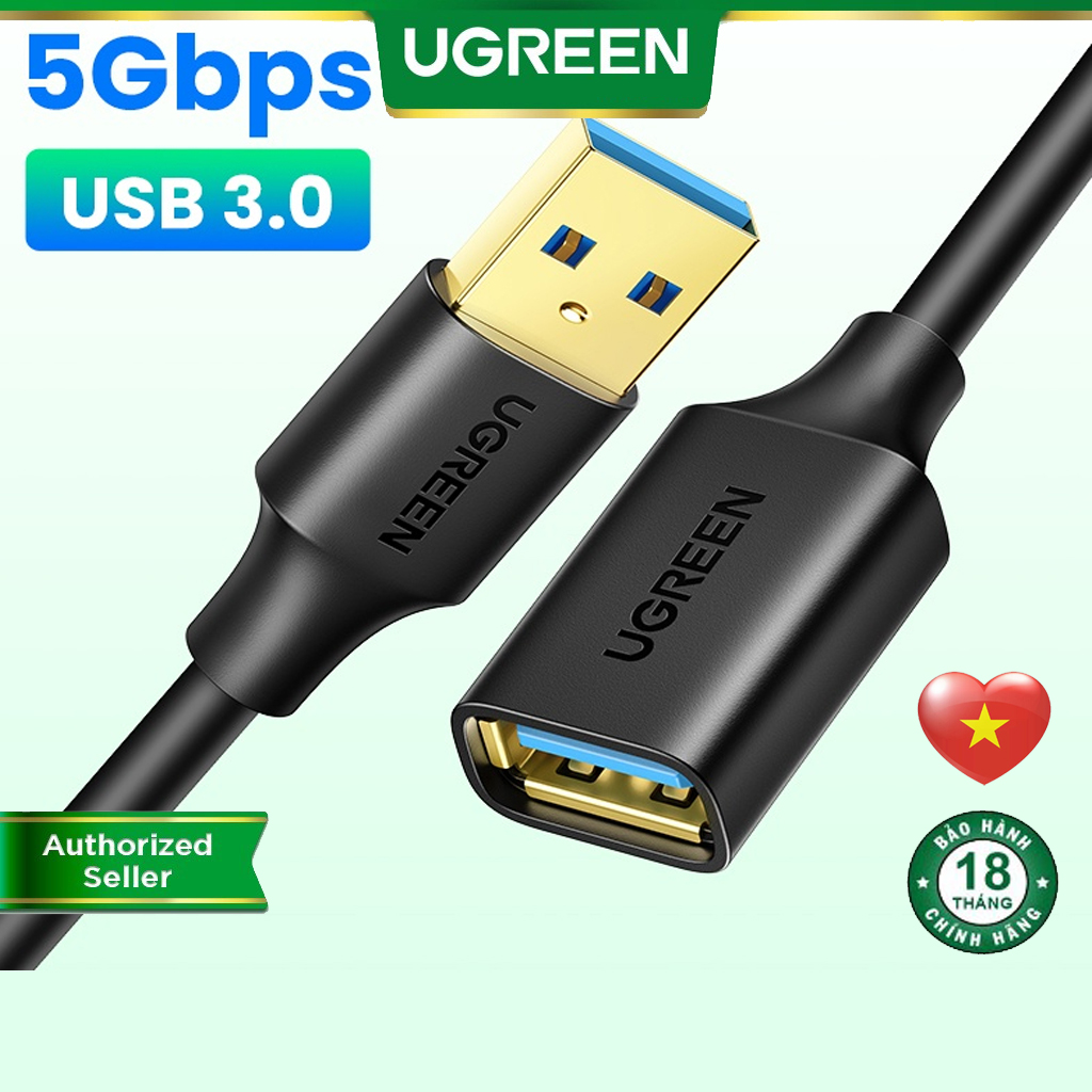 Cáp nối dài usb 3.0 ugreen us129 đầu mạ vàng dài 0.5m - 3m - bảo hành chính hãng