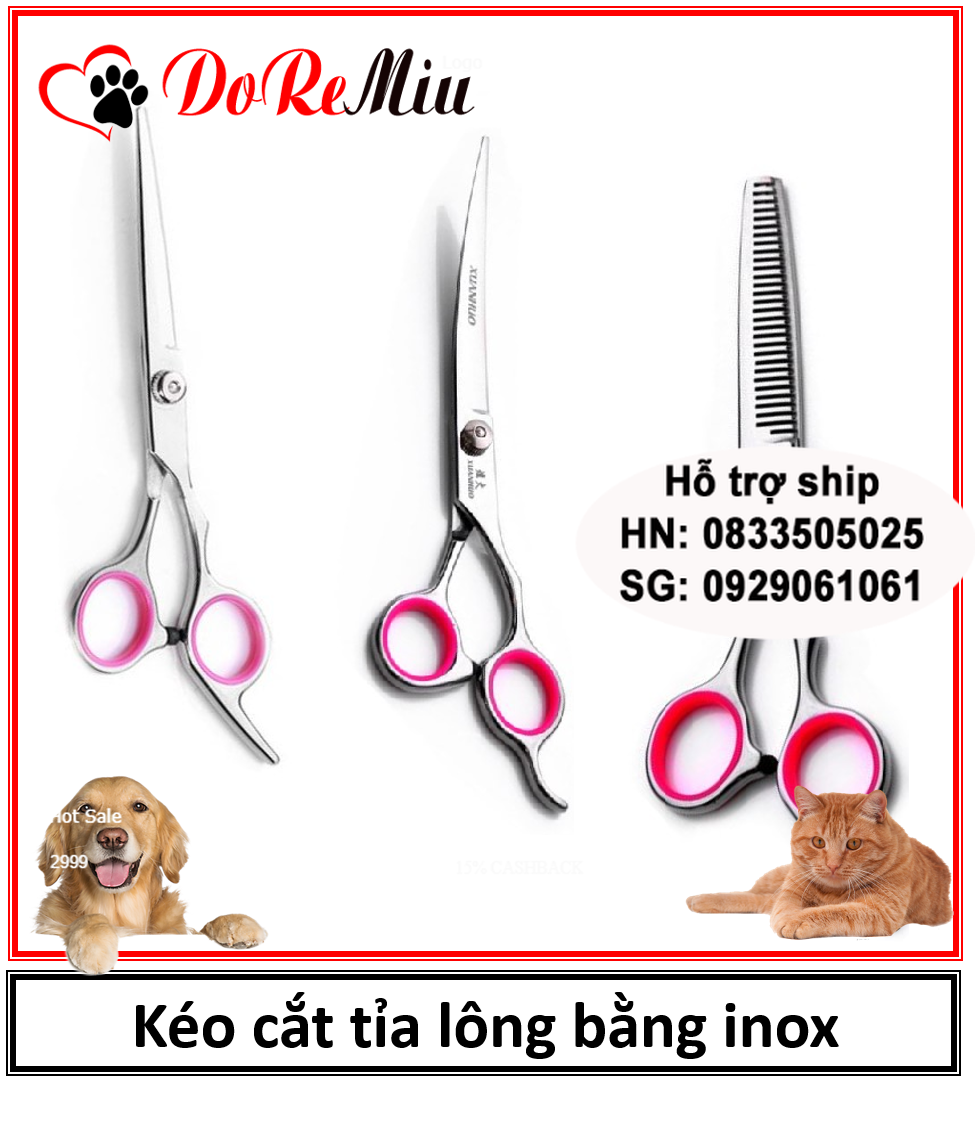 Doremiu - (lẻ 1 cái) Kéo cắt tỉa lông chó mèo bằng inox  (4 loại kéo thẳng kéo cong kéo tỉa) kéo cắt lông thú cưng