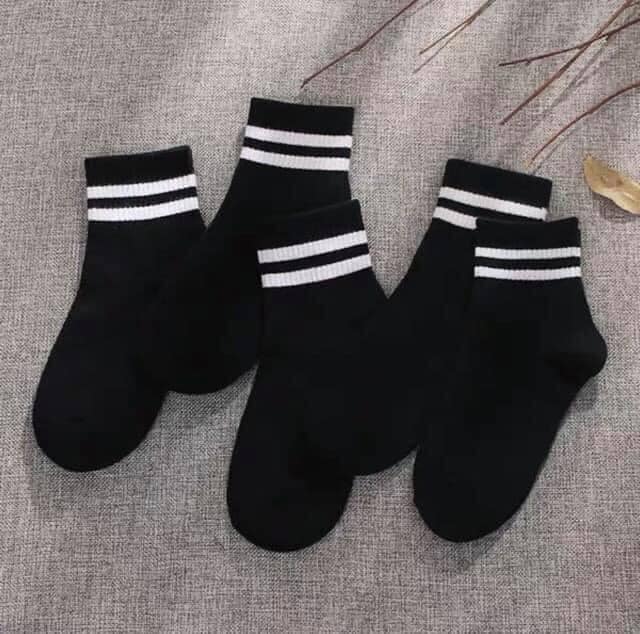 Lố 10 đôi tất cổ kẻ một màu chất thun dày đẹp