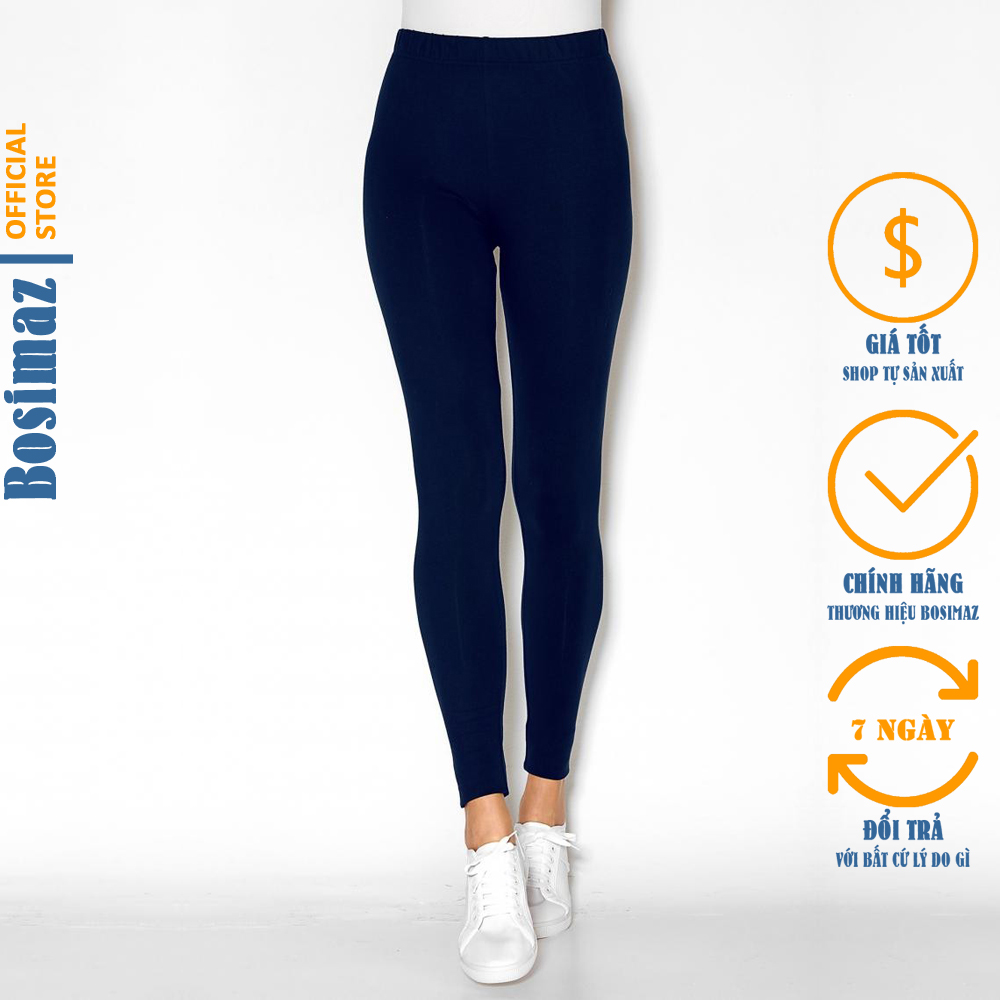 Quần Legging Nữ Bosimaz MS013 dài không túi màu xanh navy cao cấp thun co giãn 4 chiều vải đẹp dày thoáng mát không xù lông.