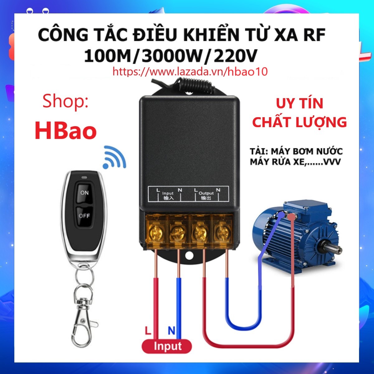 Công tắc điều khiển từ xa 100M Công suất lớn Xuyên tường 30A (3000W)/ điện áp 110V 220V có thể học lệnh và có 1 hoặc 2 Remote