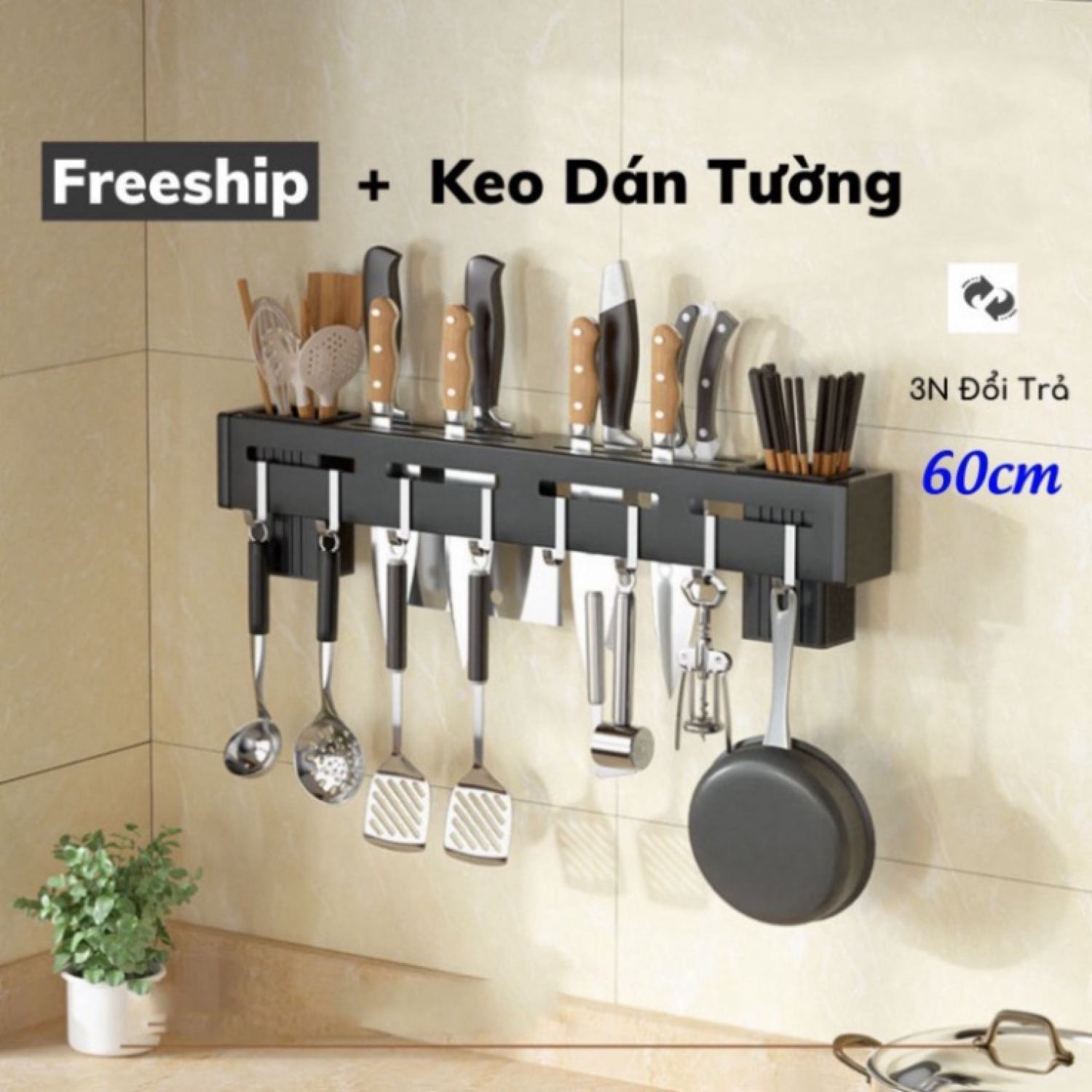 Giá treo dao , giá cài dao inox gắn tường, có móc cài