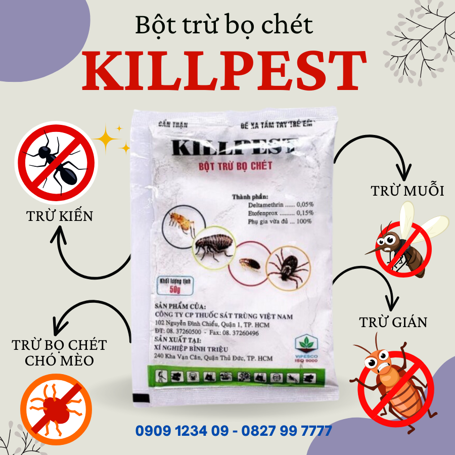 (Combo 5 gói) Bột trừ kiến bọ chét Killpest - tiêu diệt kiến và bọ chét côn trùng hiệu quả (Vườn Sài Gòn)