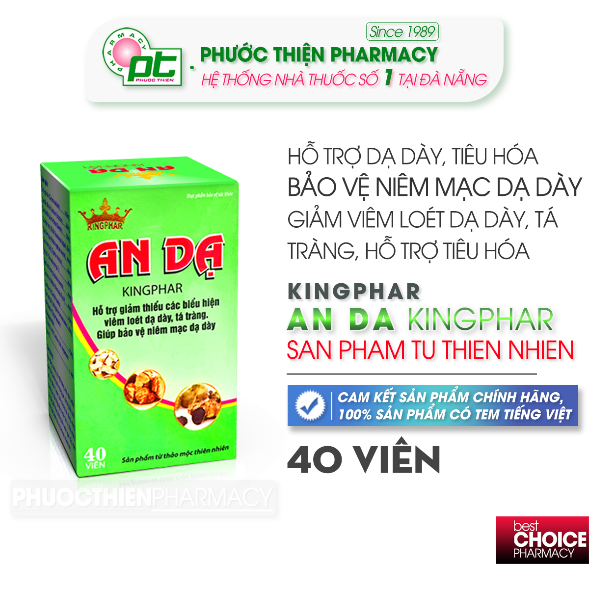 Viên uống hỗ trợ dạ dày, tá tràng an dạ kingphar lọ 40 viên