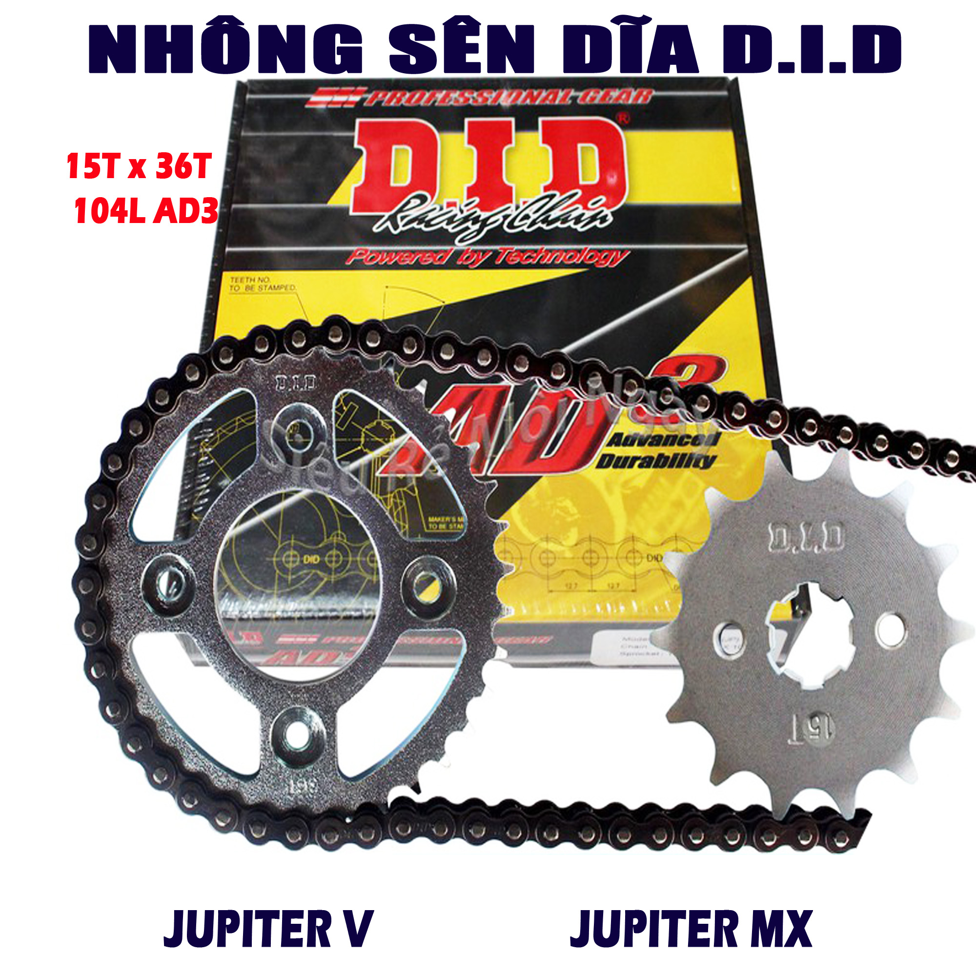 Nhông sên dĩa Jupiter V / Jupiter MX sên đen 9ly nhập khẩu Thái Lan