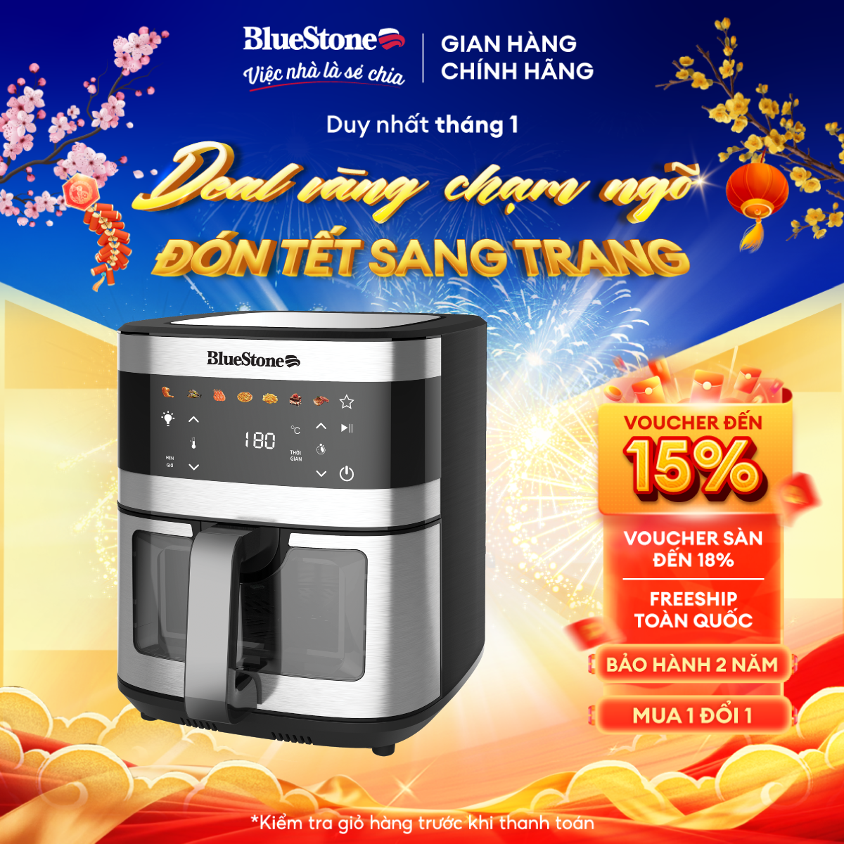 Nồi Chiên Không Dầu BlueStone AFB-5886 9 Lít 1800W - Bảo hành 2 Năm