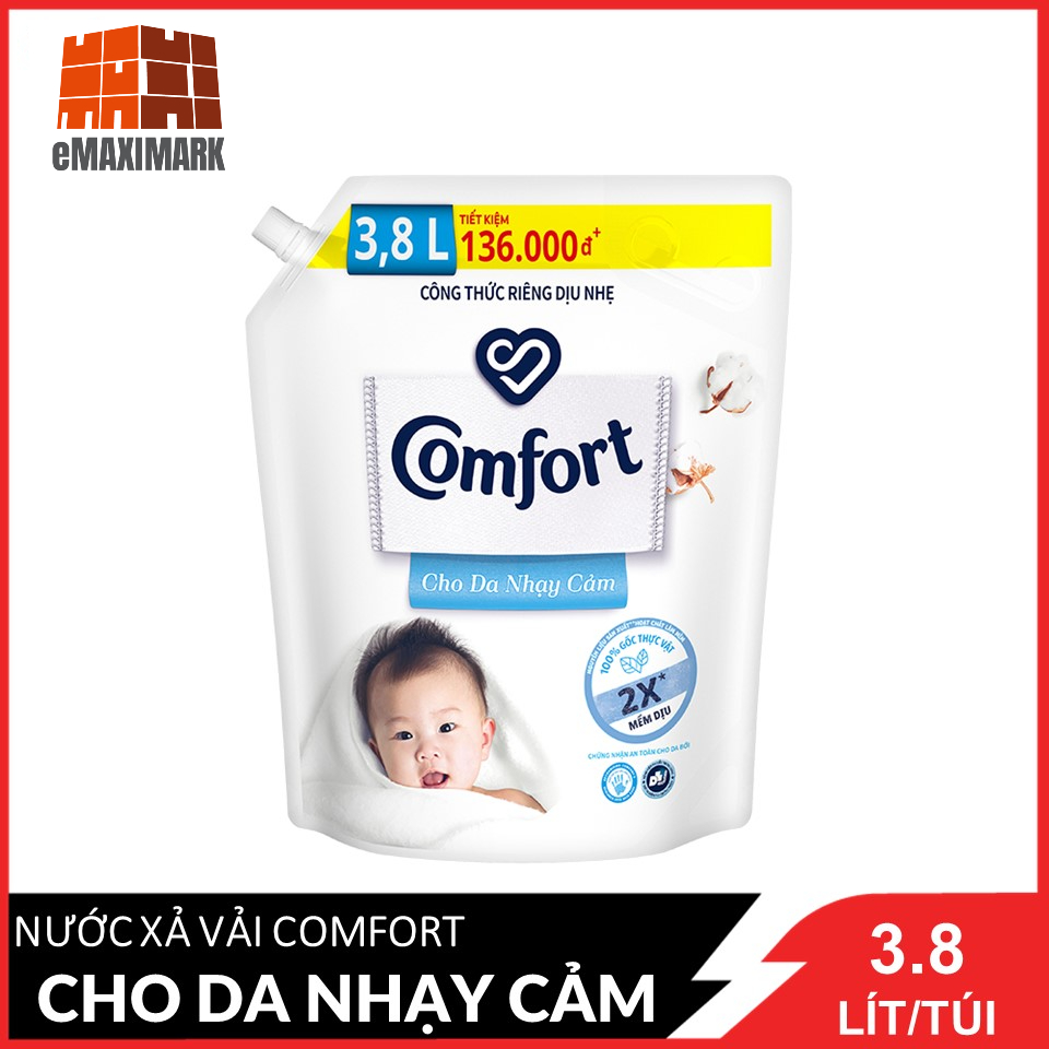 [HCM ship 2h] Nước xả vải Comfort [Trắng] Cho da nhạy cảm túi khổng lồ 3.8L