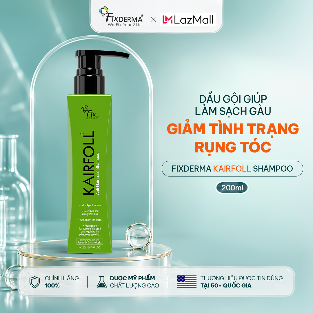 Dầu gội ngăn rụng tóc, sạch gàu fixderma kairfoll shampoo kích thích mọc tóc, ngăn ngứa, giảm dầu 200ml