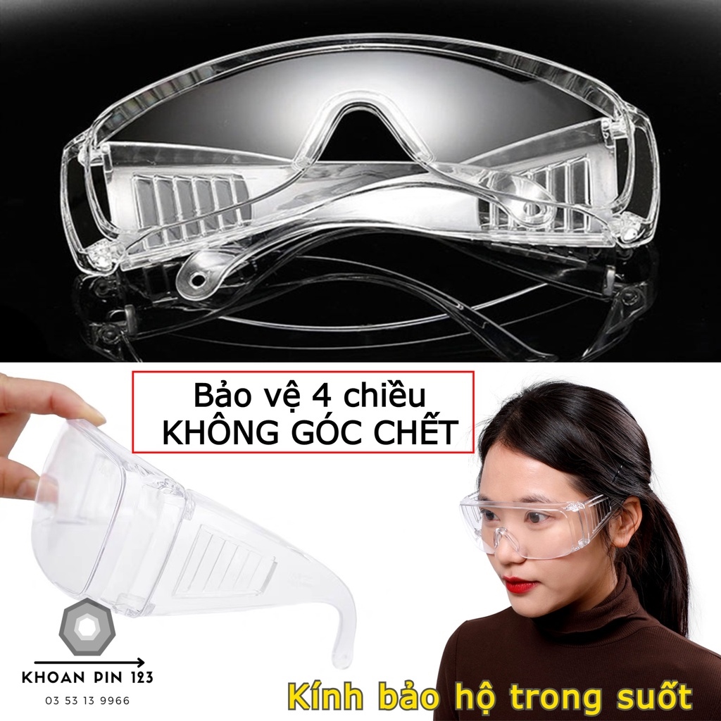 ☬☑ Kính bảo hộ trong suốt 4 chiều kính mắt không góc chết bảo vệ toàn diện chống bụi gió vi khuẩn... mẫu chất lượng