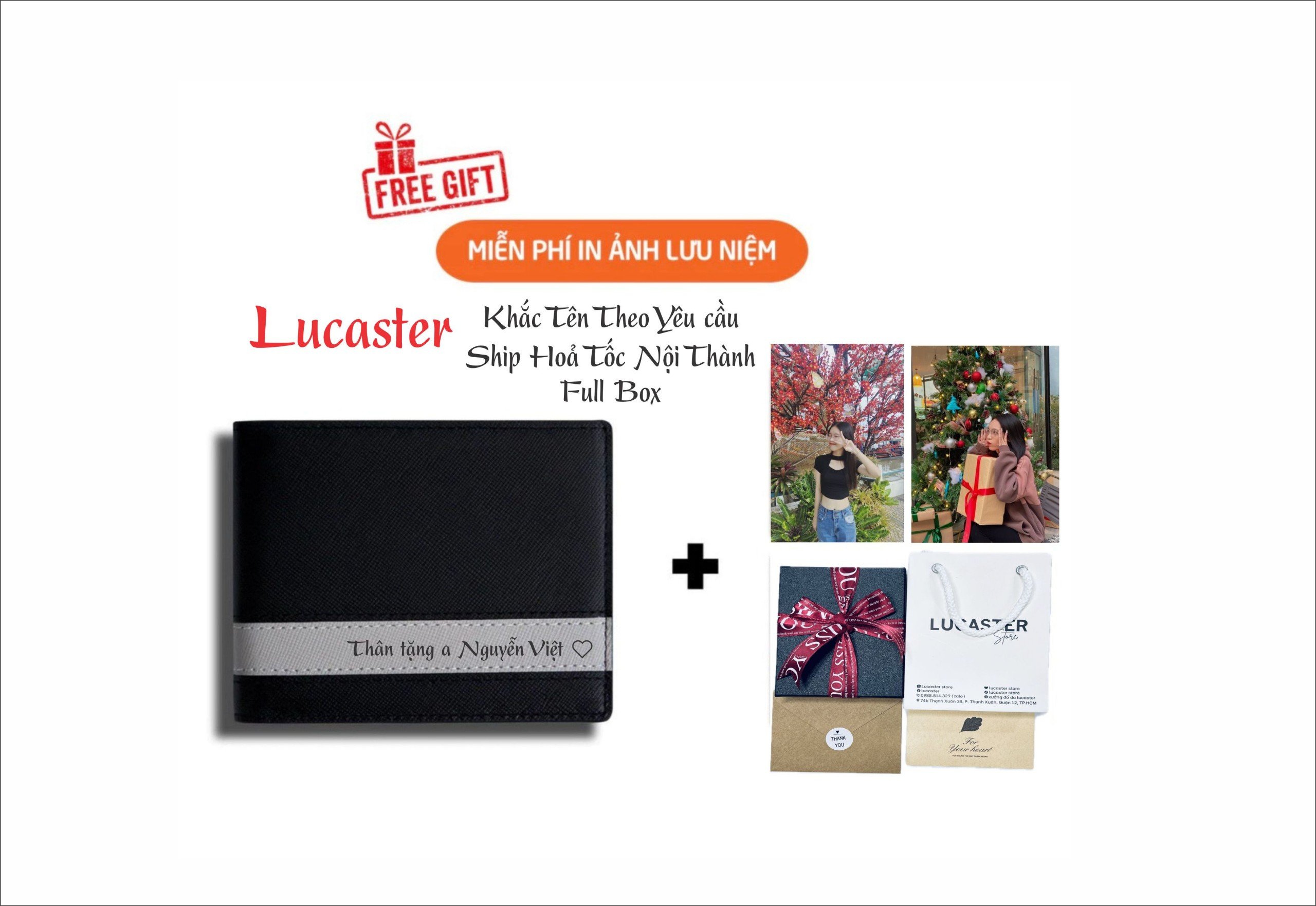 Ví da nam khắc tên,ví nam mini da thật ,ví nam lucaster phong cách hiện đại trẻ trung,ví nam da cosmos 2 chuẩn leonardo TV007BH 2 năm có hộp