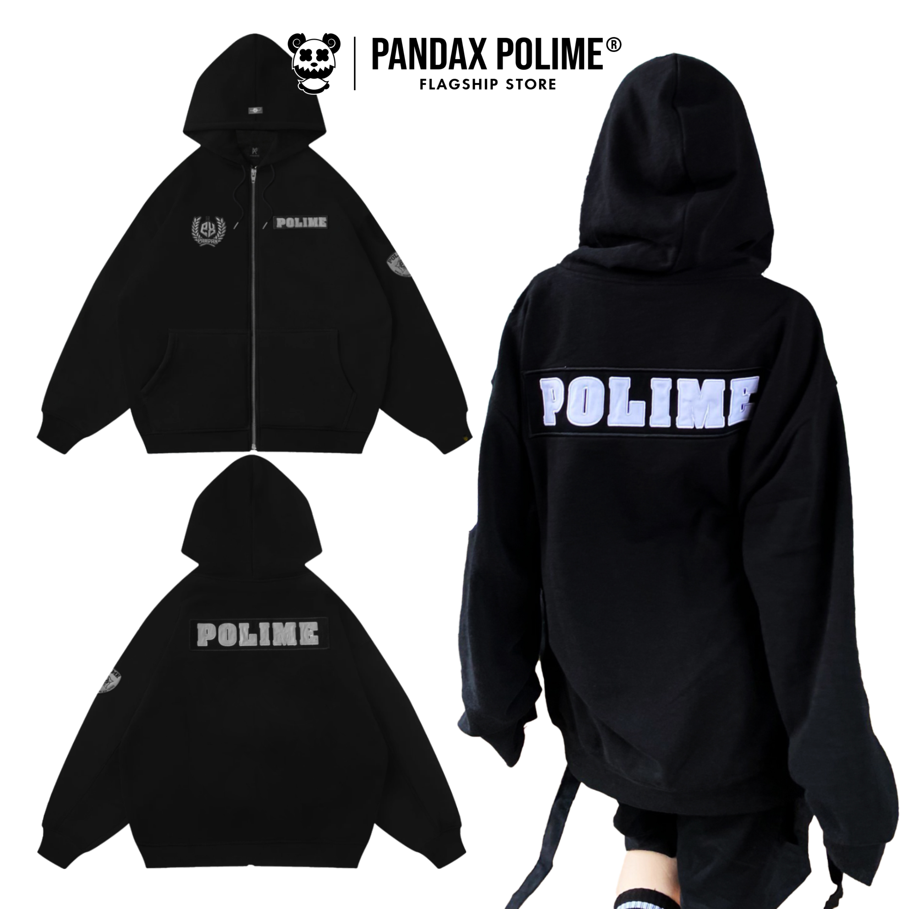 Áo khoác hoodie nam nữ Polime Basic hoodies zip form rộng màu đen áo khoác nỉ chân cua premium cotton local brand PANDAX POLIME