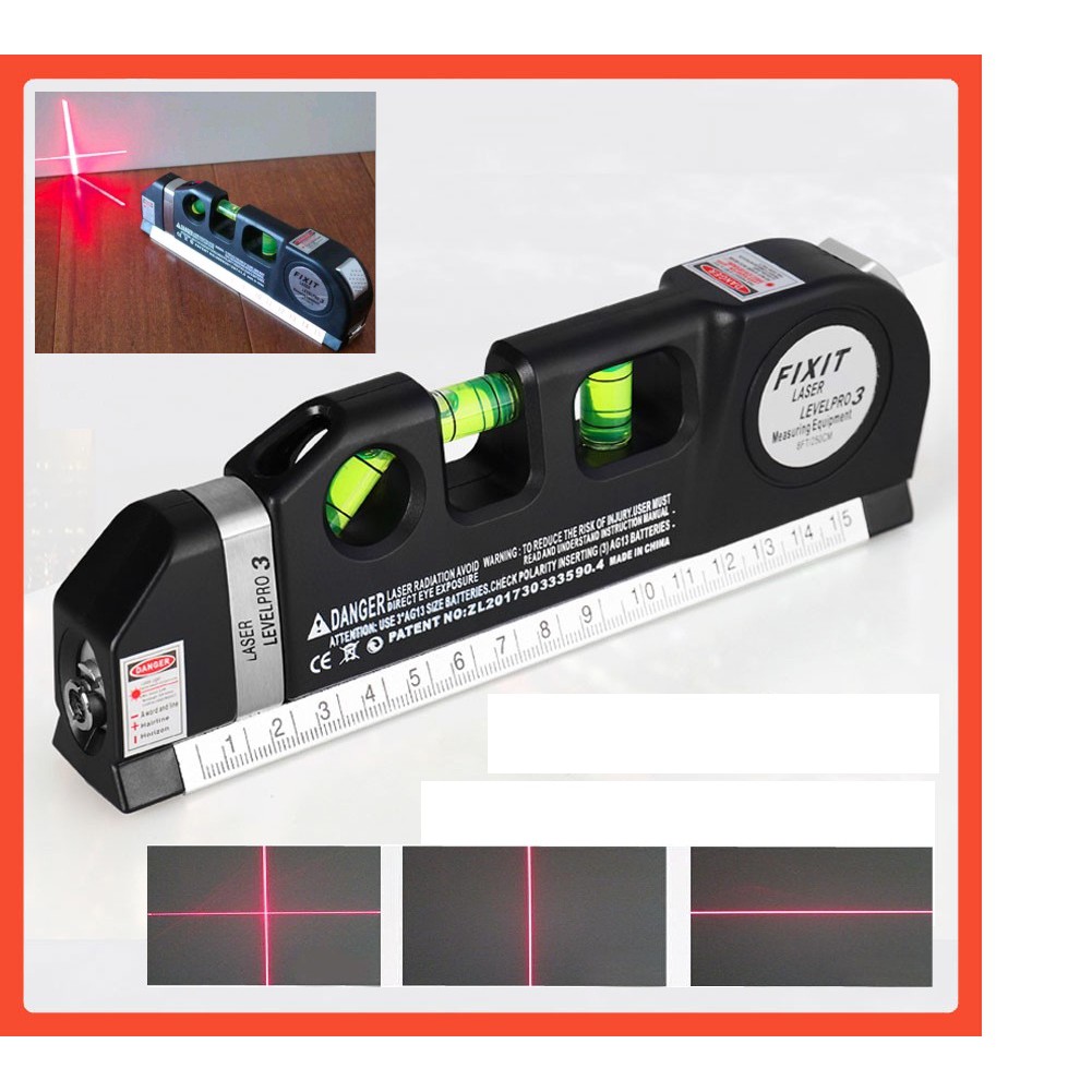 Thước đo góc đa năng laser, máy đo khoảng cách bằng laser cầm tay PRO 3 hồng ngoại 4 trong 1 thông minh, HÀNG CHUẨN - Đa chức năng: ni vô nằm, đứng, xiên 45 °, thước rút 2.5m, thước ngắn 15cm, laser đo cân bằng ngang.