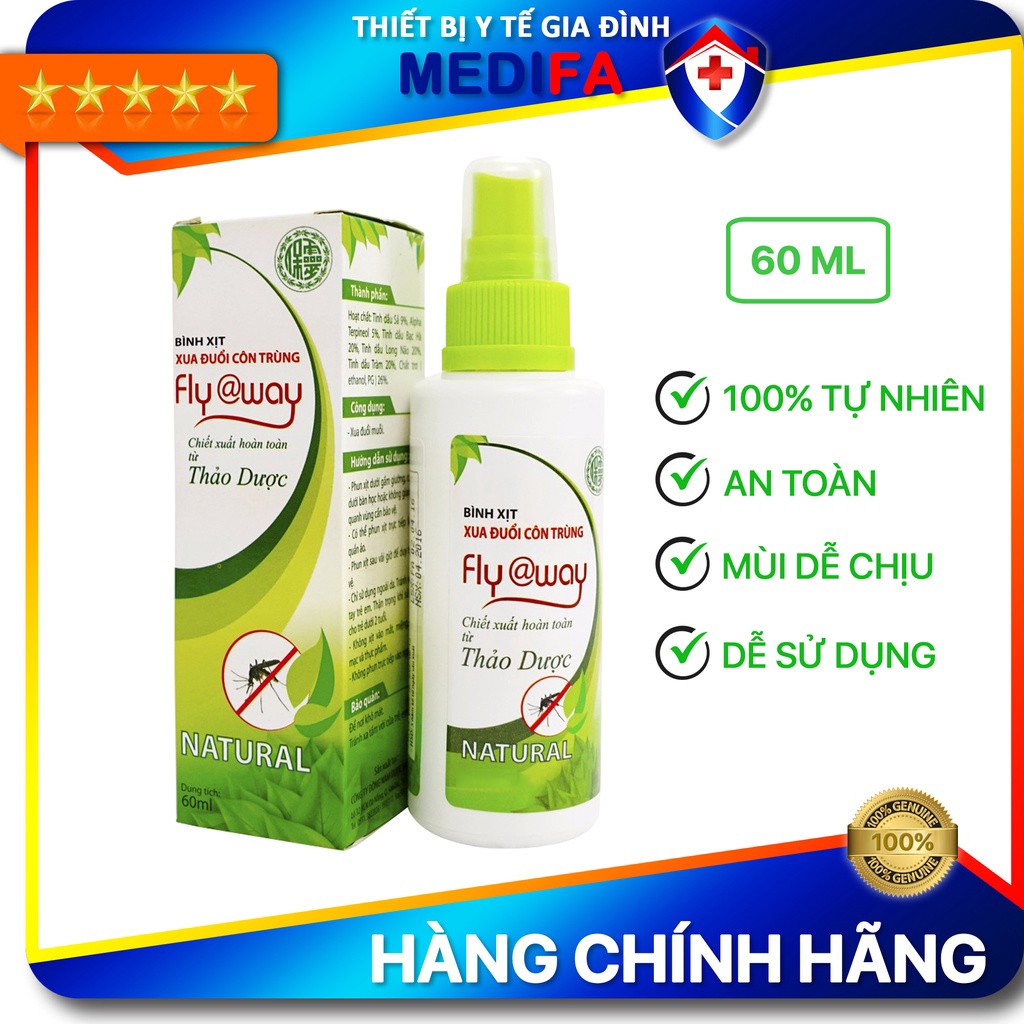Xịt chống muỗi Fly Away 100% chiết xuất thảo dược: tinh dầu sả, bạc hà, dầu tràm, Dung tích 60ml