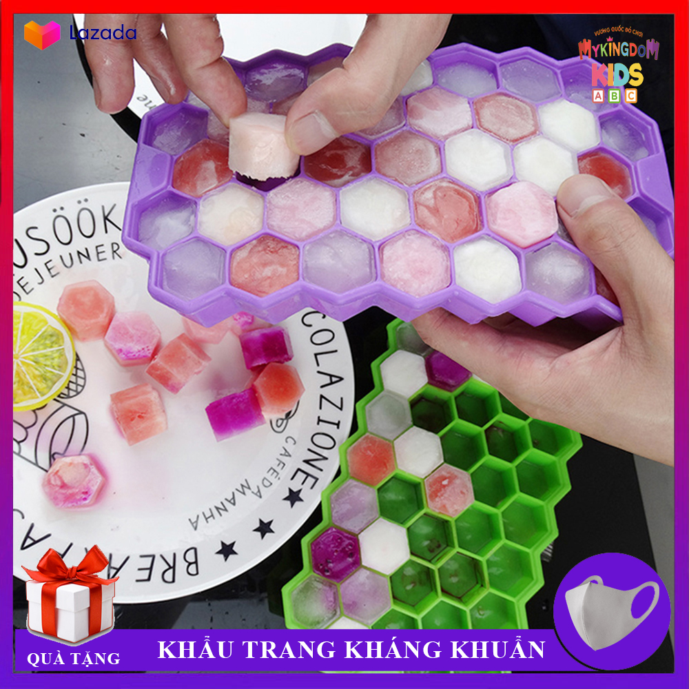 Khay Làm Đá Tổ Ong Silicon 37 Ô Cao Cấp - Siêu Dẻo Dễ Dàng Lấy Đá Khi Vặn Nhẹ Khay - Dụng Cụ Siêu Bền Có Nắp Đậy, Xếp Chồng Dễ Dàng