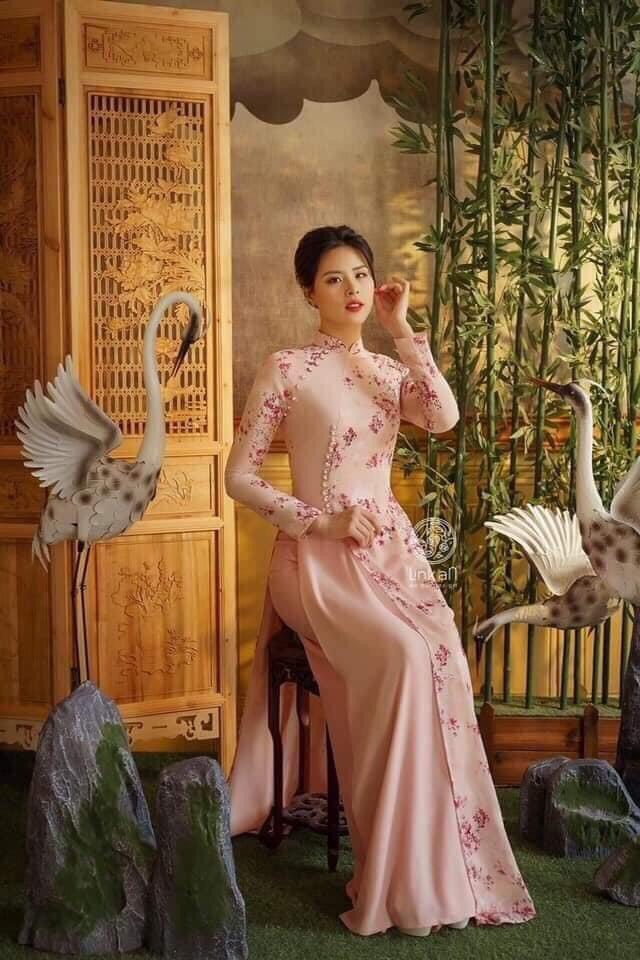 Áo dài voan tơ ý 4 tà cao cấp màu hồng