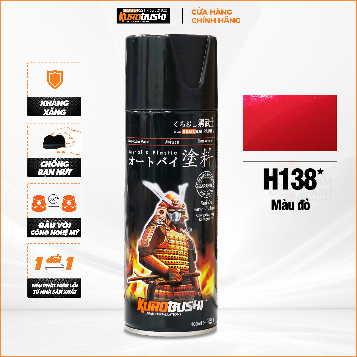 Sơn xịt samurai kurobushi - màu đỏ candy h138 chuyên dùng cho xe máy