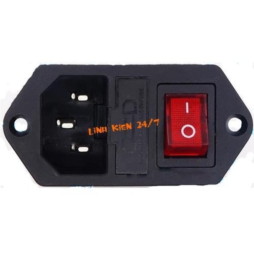 Jack nguồn ac09 3 chân 220v có công tắc, có khe cắm cầu chì
