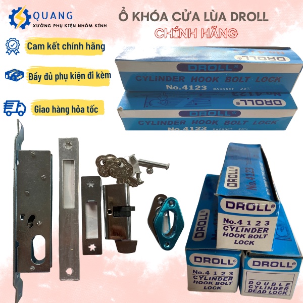 Ổ khóa móc cửa sắt đài loan droll 1 bên vặn 1 bên chìa đầy đủ phụ kiện đi kèm