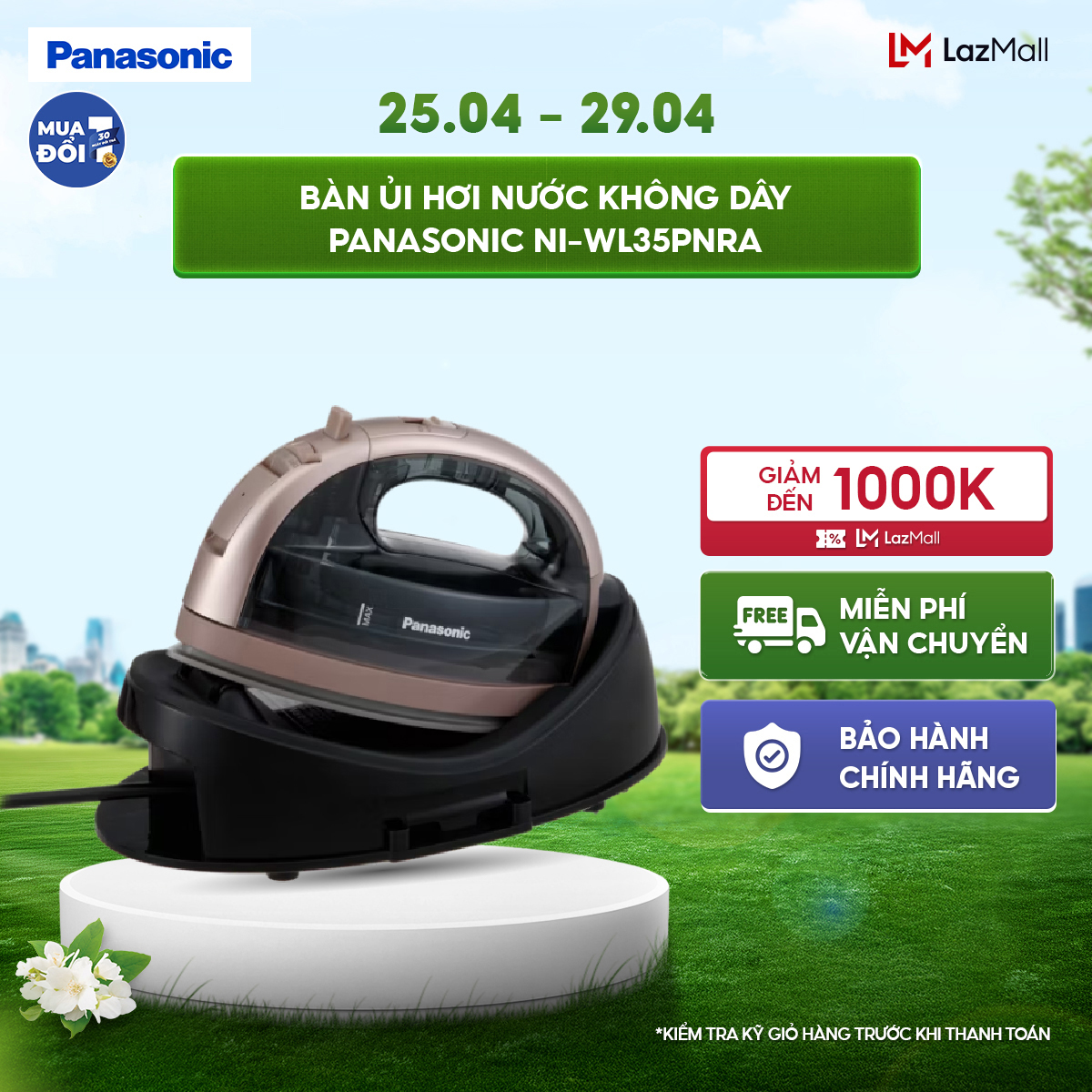 Bàn ủi hơi nước không dây Panasonic NI-WL35PNRA - 1800W - Hàng chính hãng