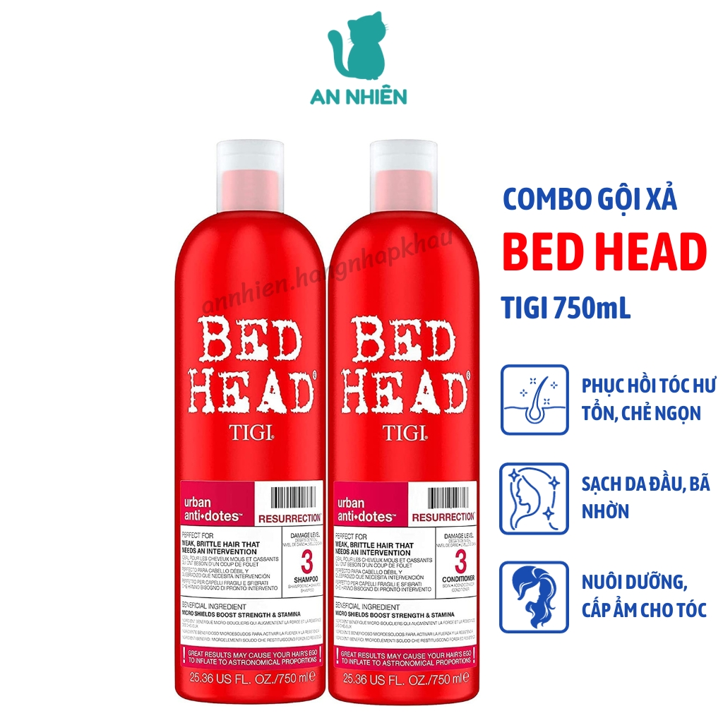 Combo dầu gội xả phục hồi tóc hư tổn Bed Head Tigi đỏ 750ml