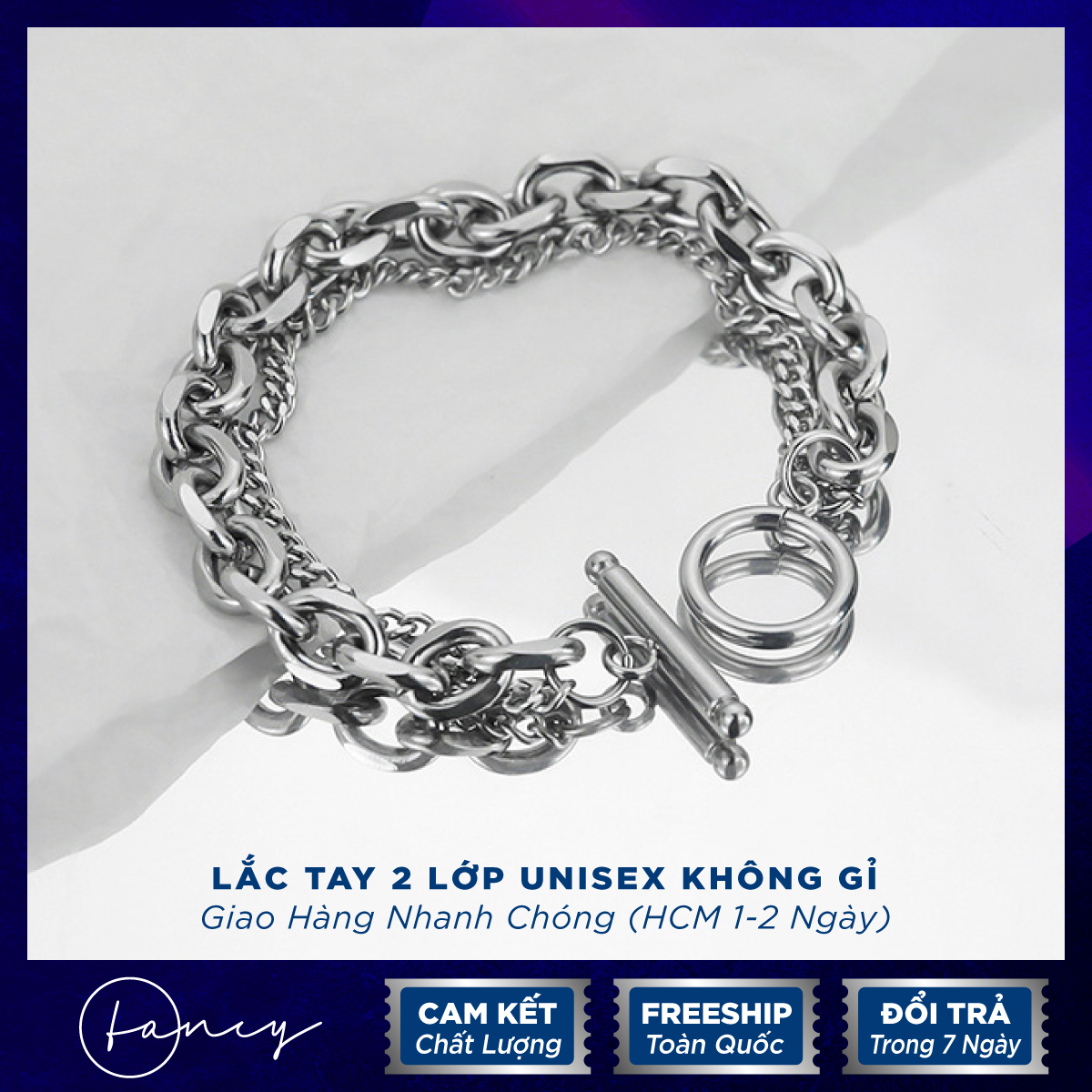 Vòng tay hai lớp nam nữ cá tính , lắc tay titan hai lớp xích thời trang . vòng tay đôi xích không gỉ cool ngầu | fancy