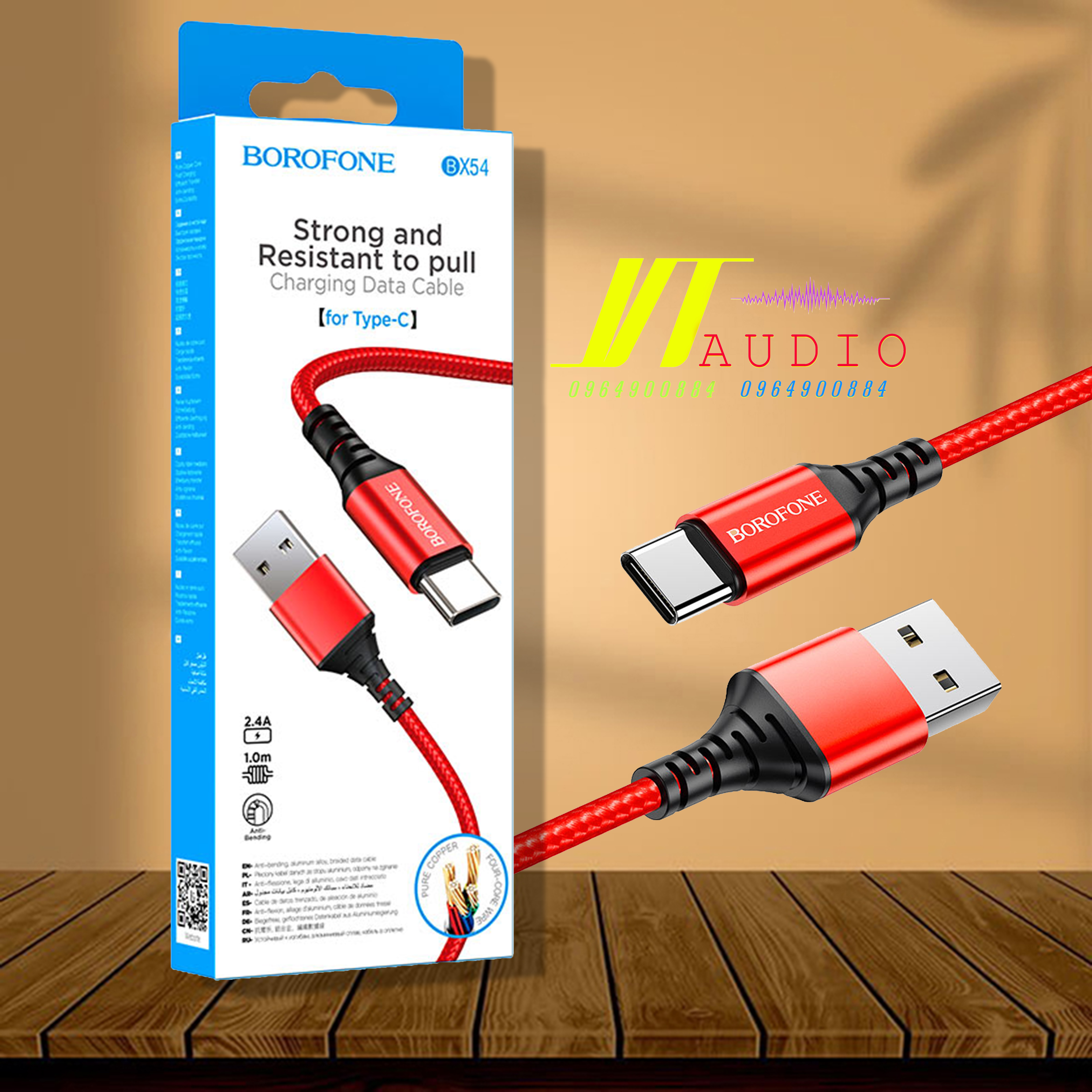 Cáp sạc nhanh Borofone BX54 dây dù 2.4A cho iPhone, Android, iPad, dây truyền tải dữ liệu dài 1m