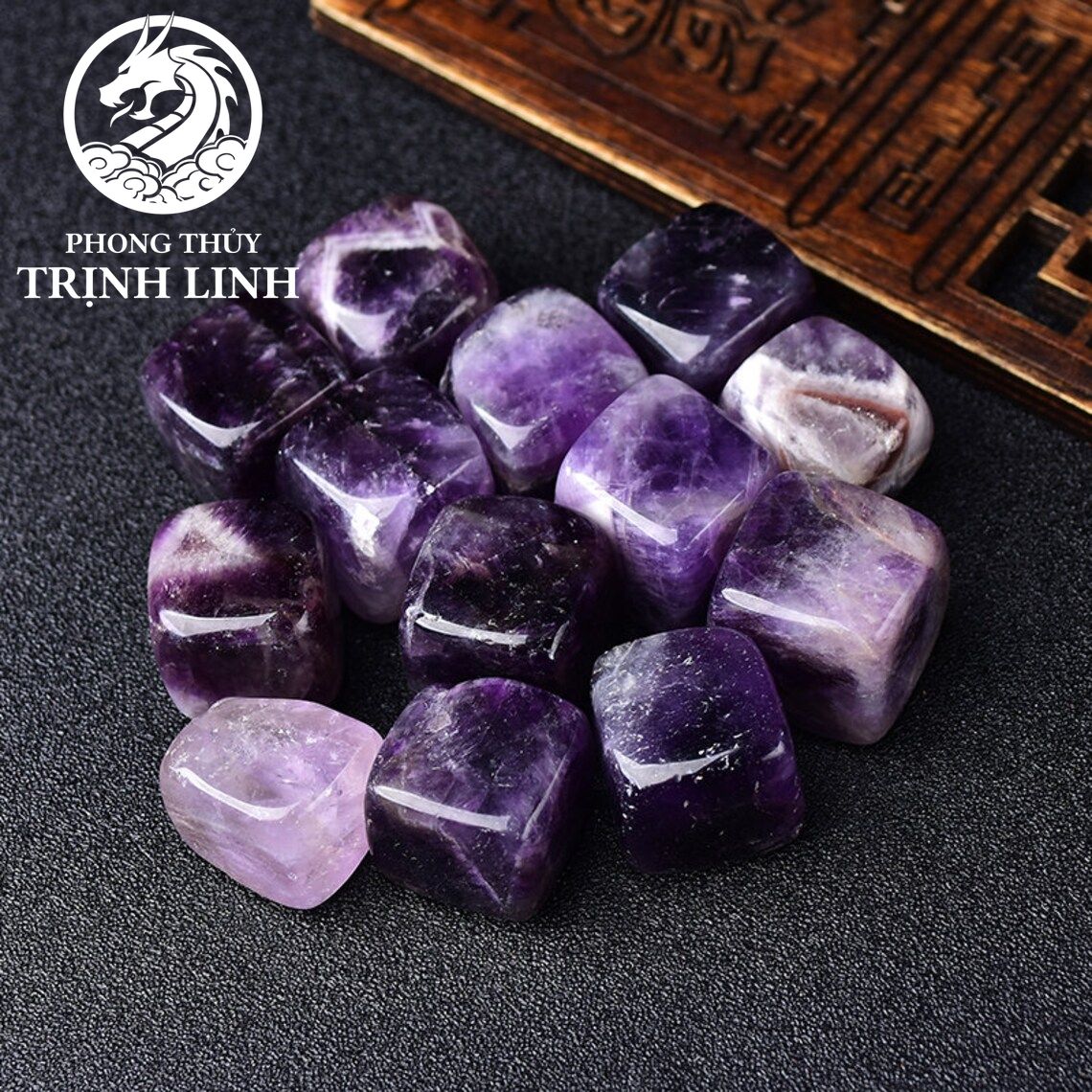 Viên đá vuông thạch anh tím dùng trong thanh tẩy, thiền, yoga, phong thủy