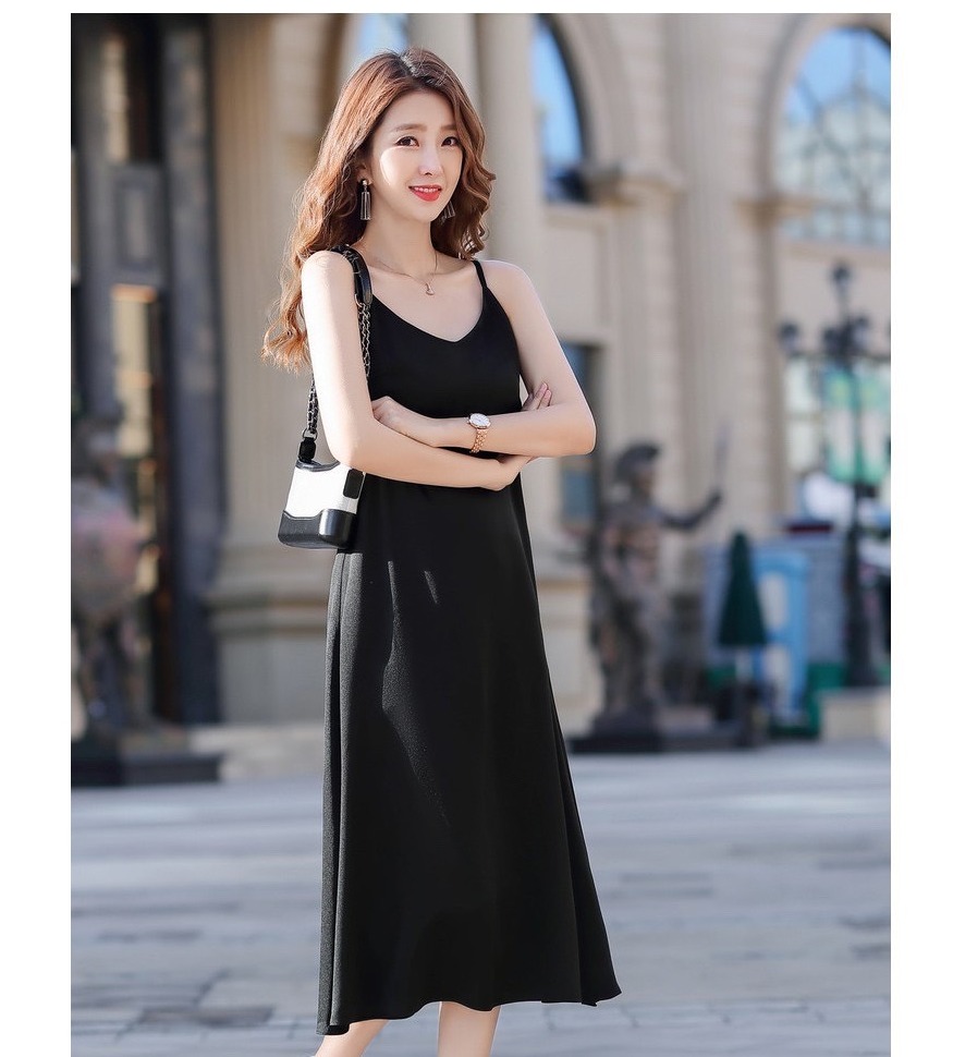 Váy 2 Dây Xuông Xẻ Vạt 2 Bên Cá Tính Dài Qua Gối / Váy Xuông 2 Lớp Q2