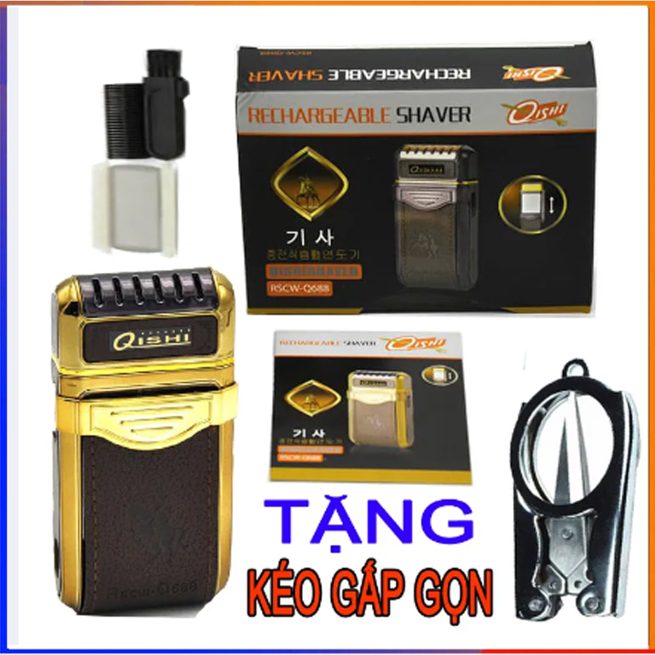 Máy cạo râu qishi q688 bọc da tặng kéo gấp gọn