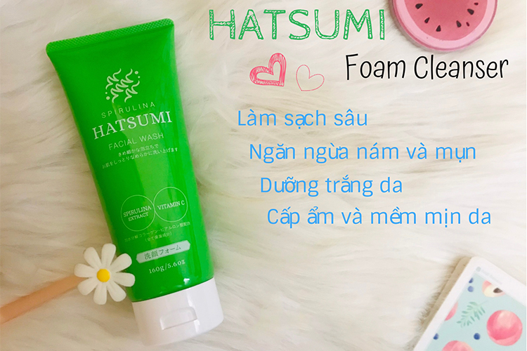 Sửa Rửa Mặt Tảo Xoắn, Vitamin C Trắng Da, Ngừa Mụn Và Dưỡng Ẩm Hatsumi Moisture Foam Cleanser