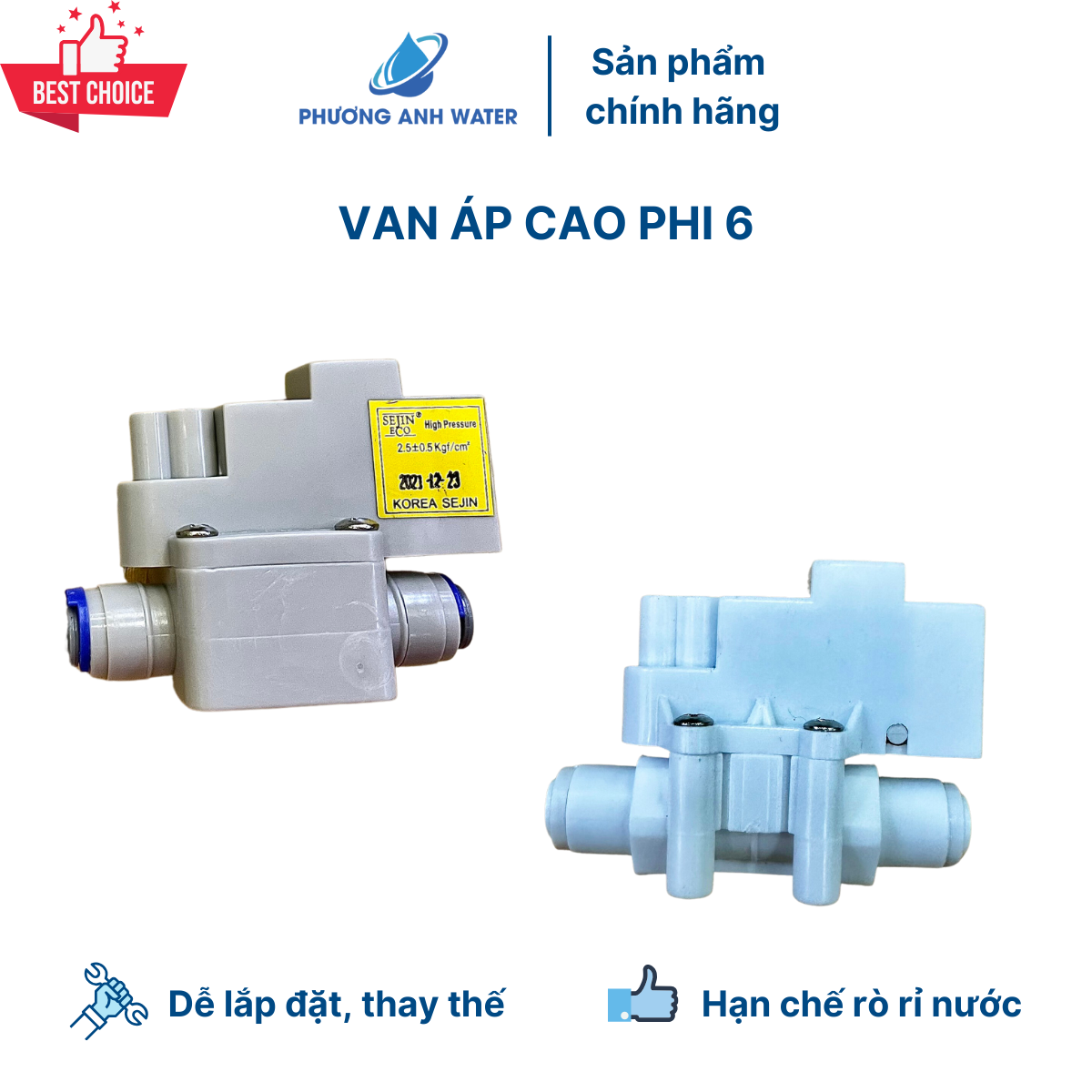 Kèm dây điện - Van áp cao nối nhanh ra dây 6 và dây 10 dùng cho máy lọc nước