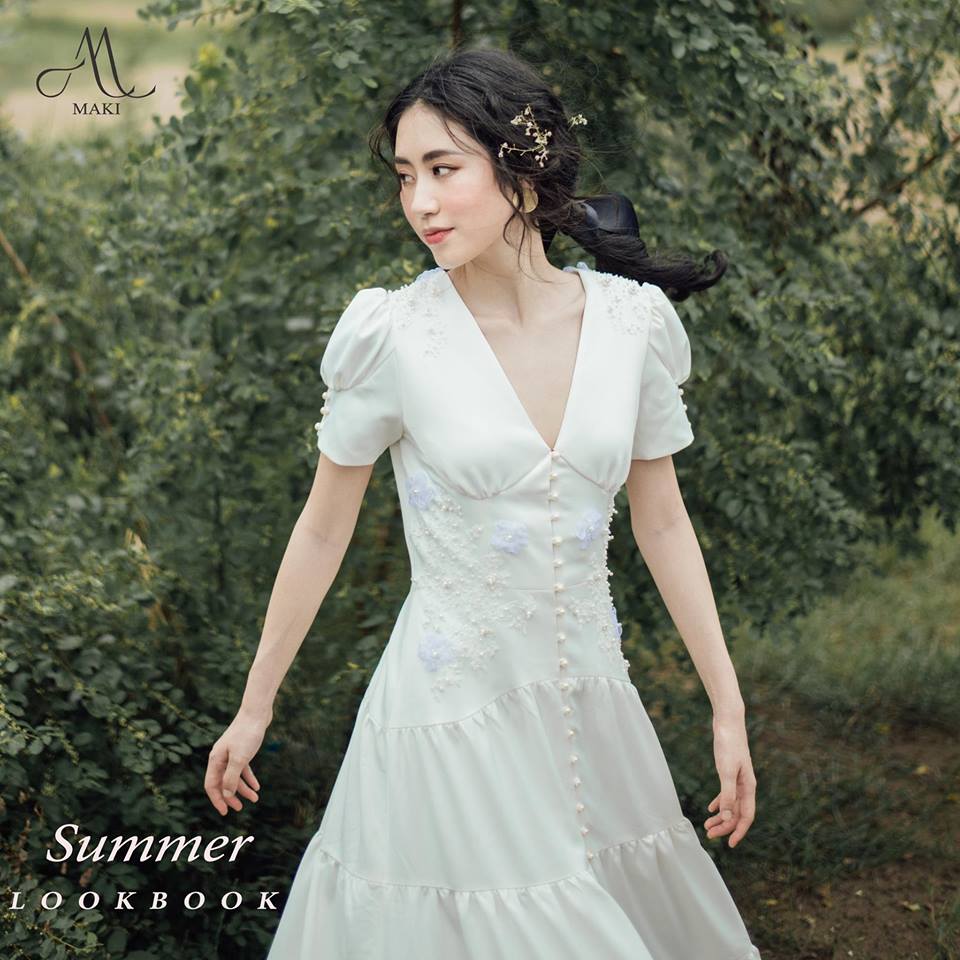 MAKI - Luna Dress - Váy trắng thêu hoa