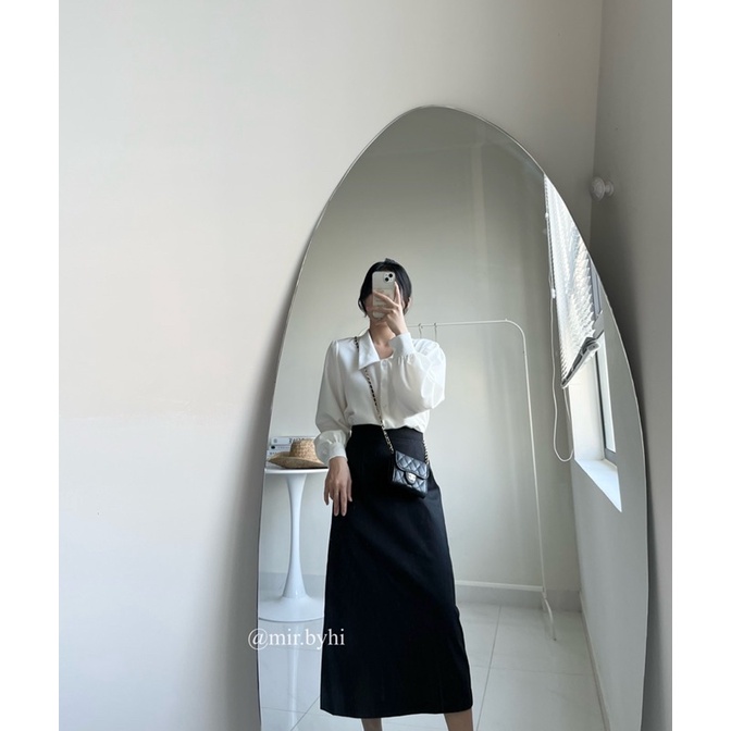 Mir.byHi: Áo kiểu nữ Sơmi tay bồng hai màu trắng nude