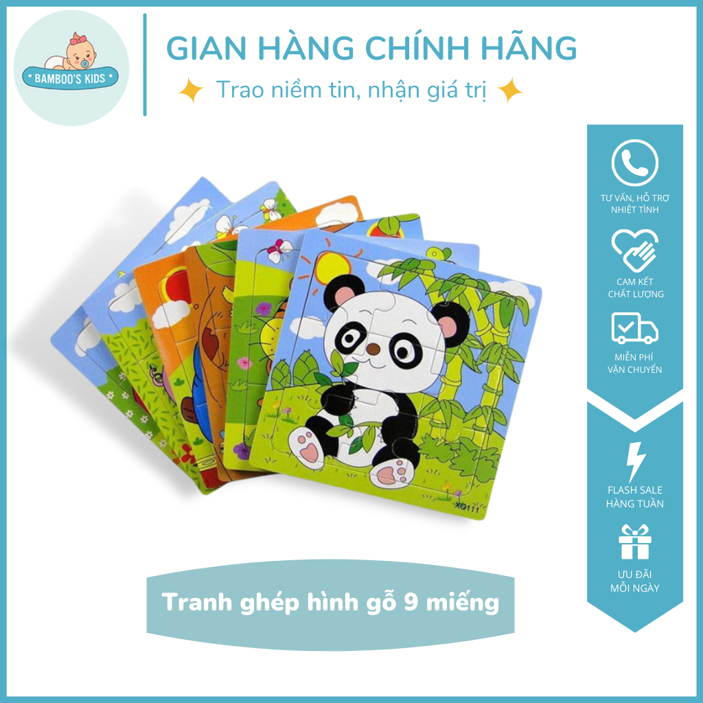 Tranh Ghép Hình 9 Mảnh - chất liệu gỗ cao cấp , nhiều hình lựa chọn - Tranh ghép gỗ, tranh ghép gỗ 9 miếng, bộ xếp hình cho bé, tranh xếp hình gỗ, tranh xếp hình cho bé, tranh ghep hinh - Bamboo's Kids