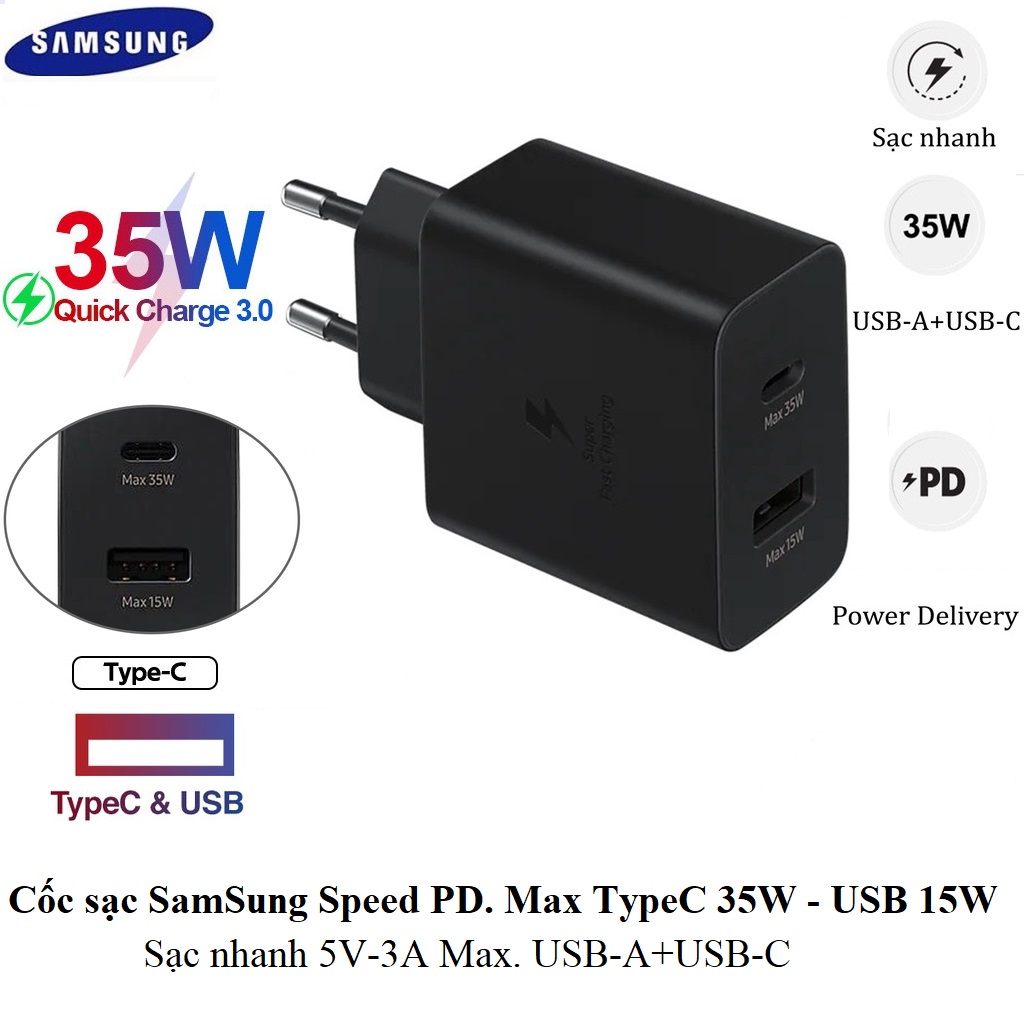 Bộ Sạc Nhanh 35W Chính Hãng PD Type C/USB Dùng Cho Các Dòng Máy Điện Thoại ( SIÊU NHANH )