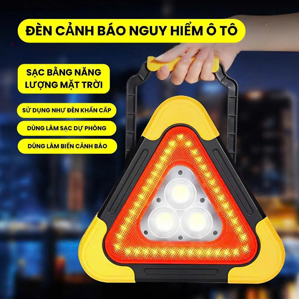 Đèn led cảnh báo, đèn tam giác báo sự cố, biển cảnh báo hình tam giác hỗ trợ sạc pin năng lượng mặt trời