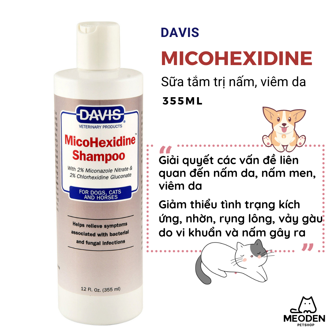 Sữa tắm nấm cho chó mèo Davis Micohexidine 335ml