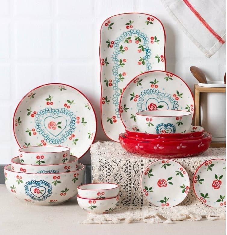 Bộ sưu tập đĩa họa tiết cherry đỏ
