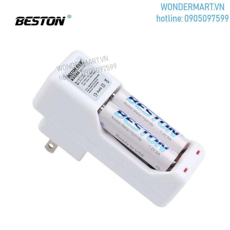 [HCM]Bộ sạc pin Beston AA/AAA 2 cổng kèm 2 pin AA 1.2V 3000mAh chuyên micro không dây