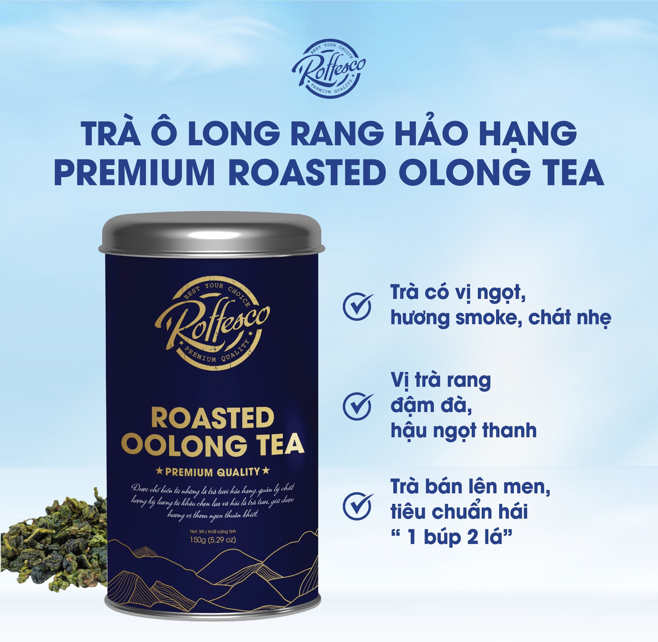 Trà ô long rang roffesco roasted oolong tea vị trà ngọt ngào đậm đà hộp 150g