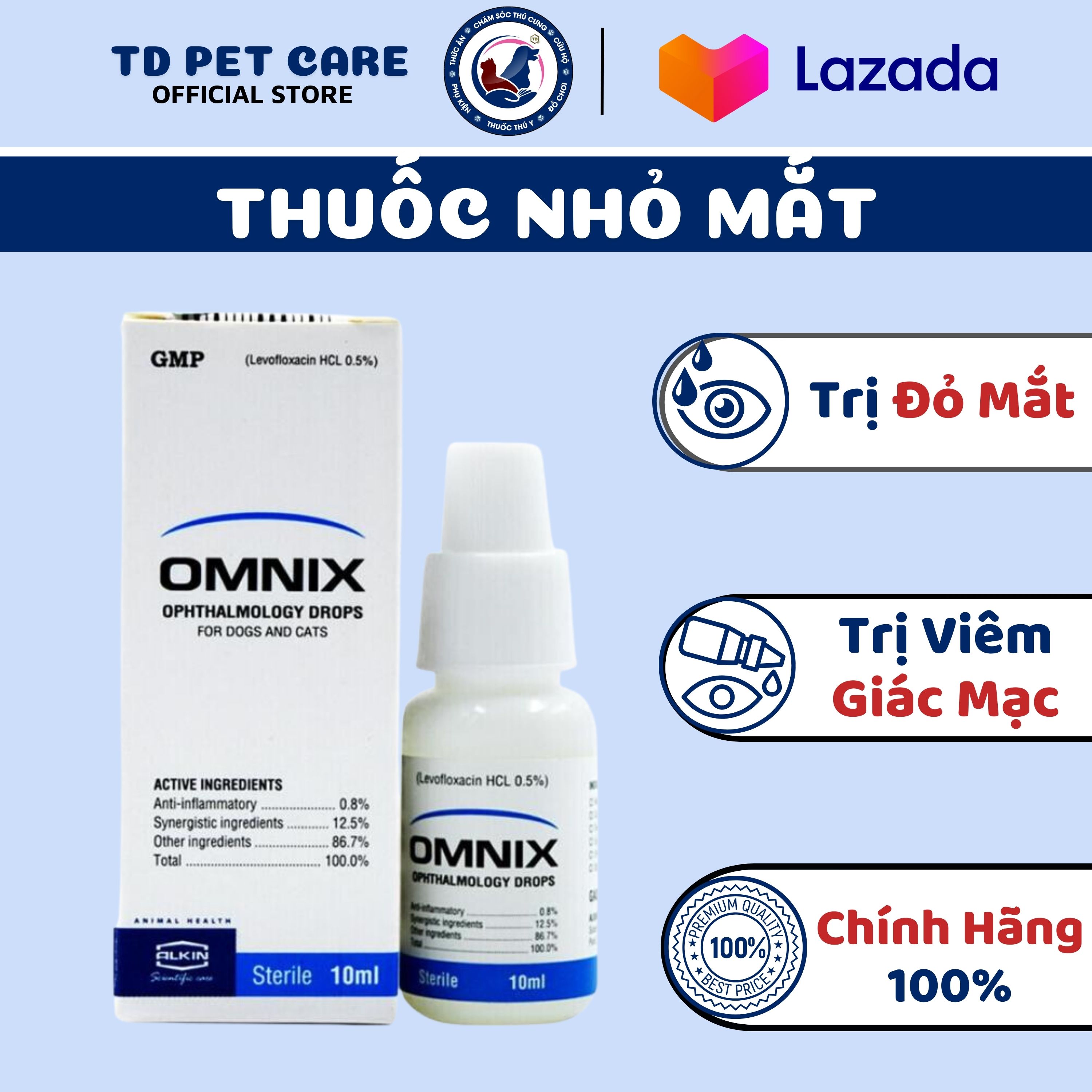 Nước nhỏ mắt ngừa đau mắt chảy nước mắt cho chó mèo alkin omnix - lọ nhỏ mắt hết đỏ mắt dành cho thú cưng