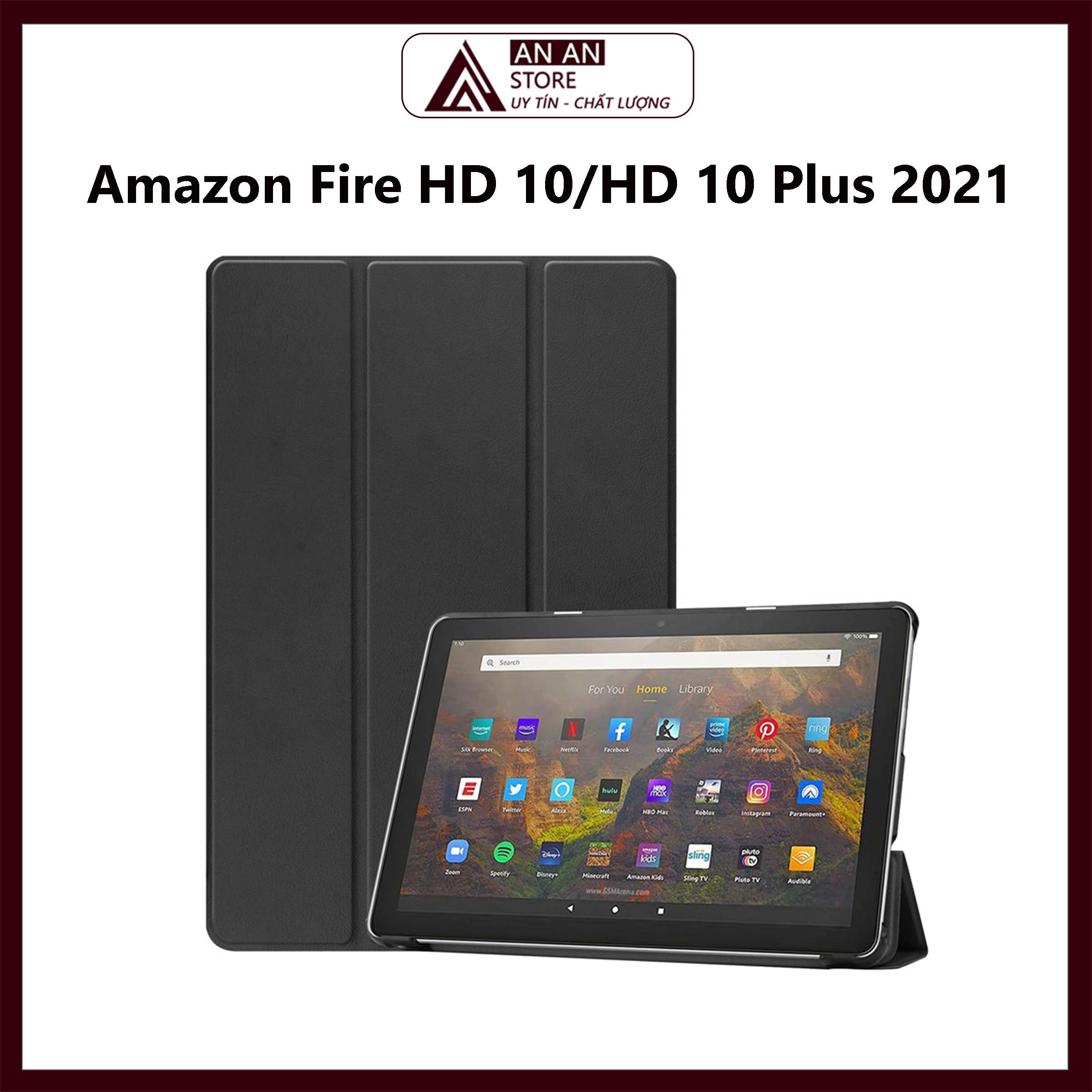 Bao Da Cover Cho Amazon Kindle Fire HD 10 / HD 10 Plus 2021 Cho Máy Tính Bảng Hỗ Trợ Smart Cover