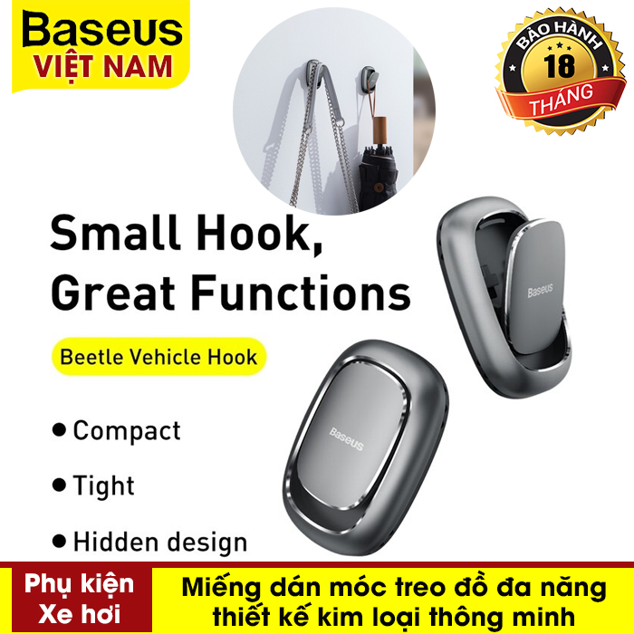 Bộ 2 miếng móc treo đa năng Baseus thiết kế kim loại đẹp và sang trọng nhỏ gọn thông minh móc treo chìa khóa phụ kiện trên ôtô